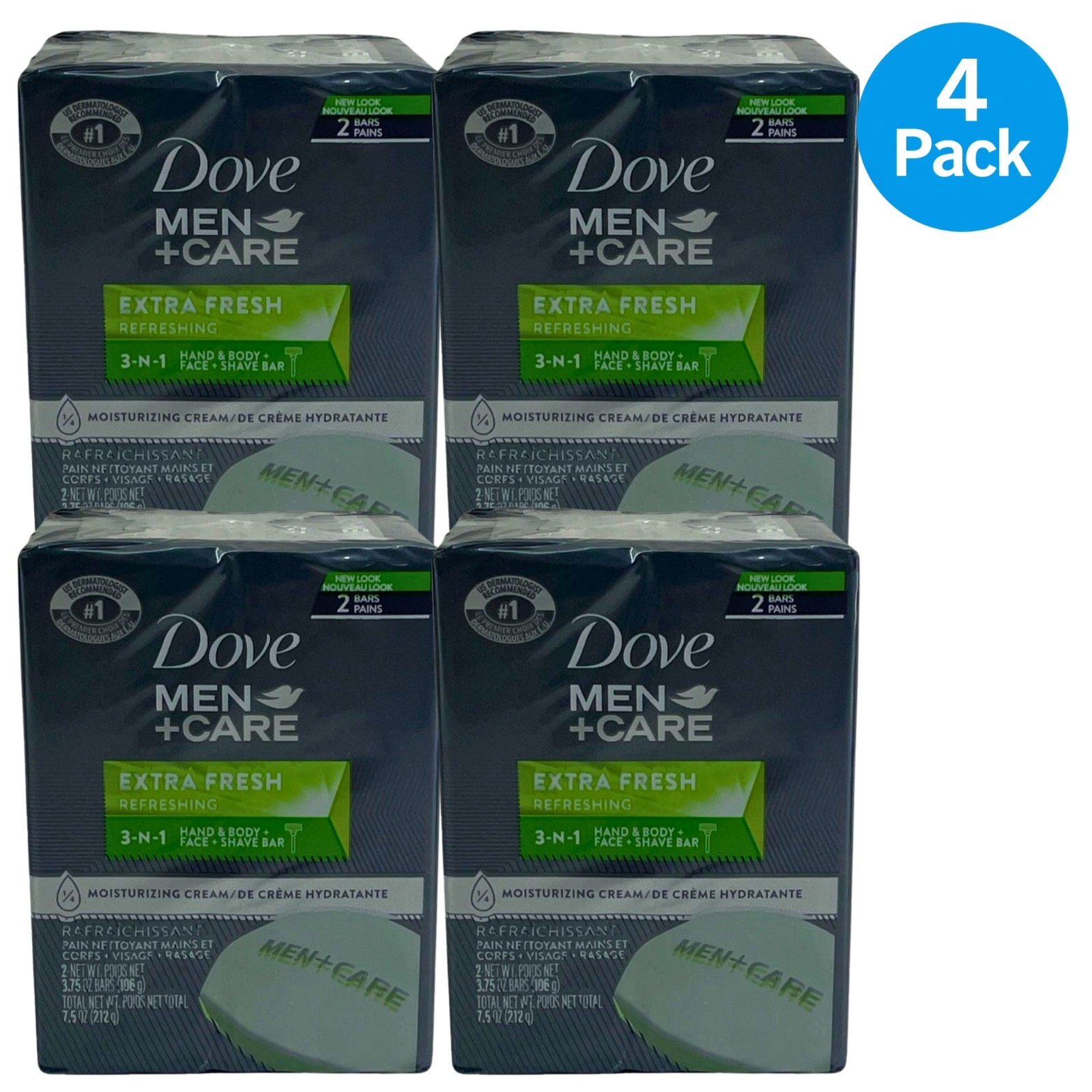 Dove Men+Care Extra Fresh Refreshing 3-in-1 Hand Body Face & Shave Bar 3.75 oz