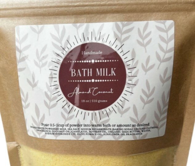 Almond Coconut Bath Milk, Handmade Moisturizing Powder 18oz | Heat Sealed Gift