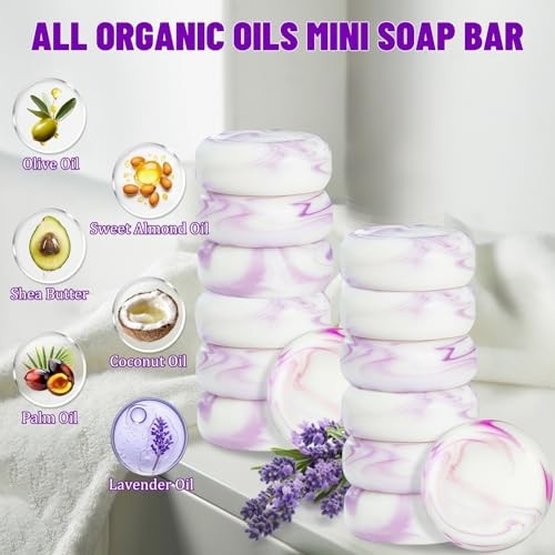 14 Pack Travel Size Lavender Soap, Individually Wrapped Handmade 4-In-1 Purple