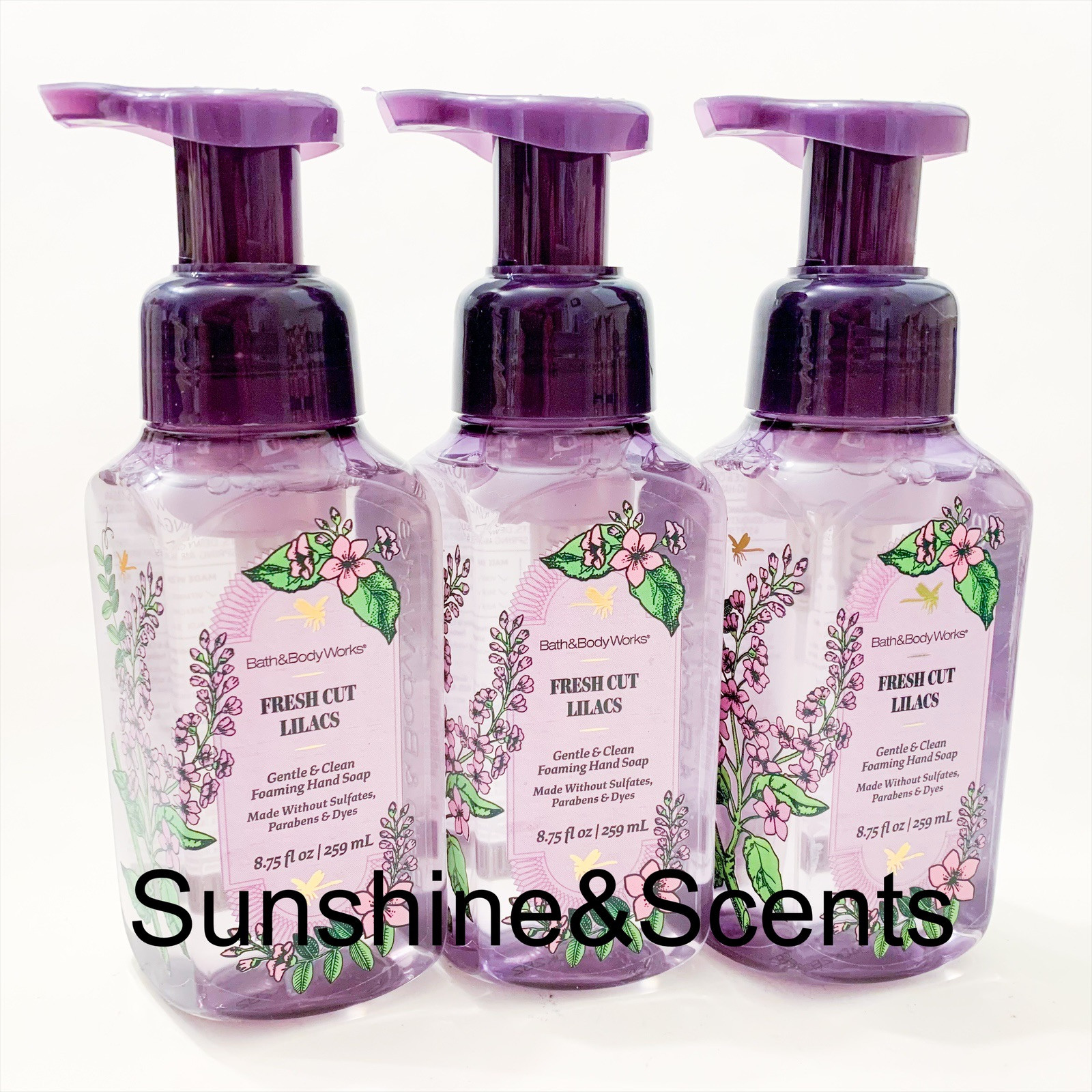3-PACK Bath & Body Works FRESH CUT LILACS Gentle & Clean Foaming Hand Soap NEW