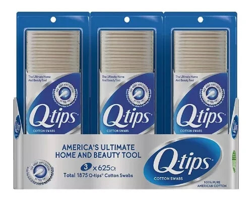 3 x Q-TIPS COTTON SWABS 625 Ct – 1875 Total Count