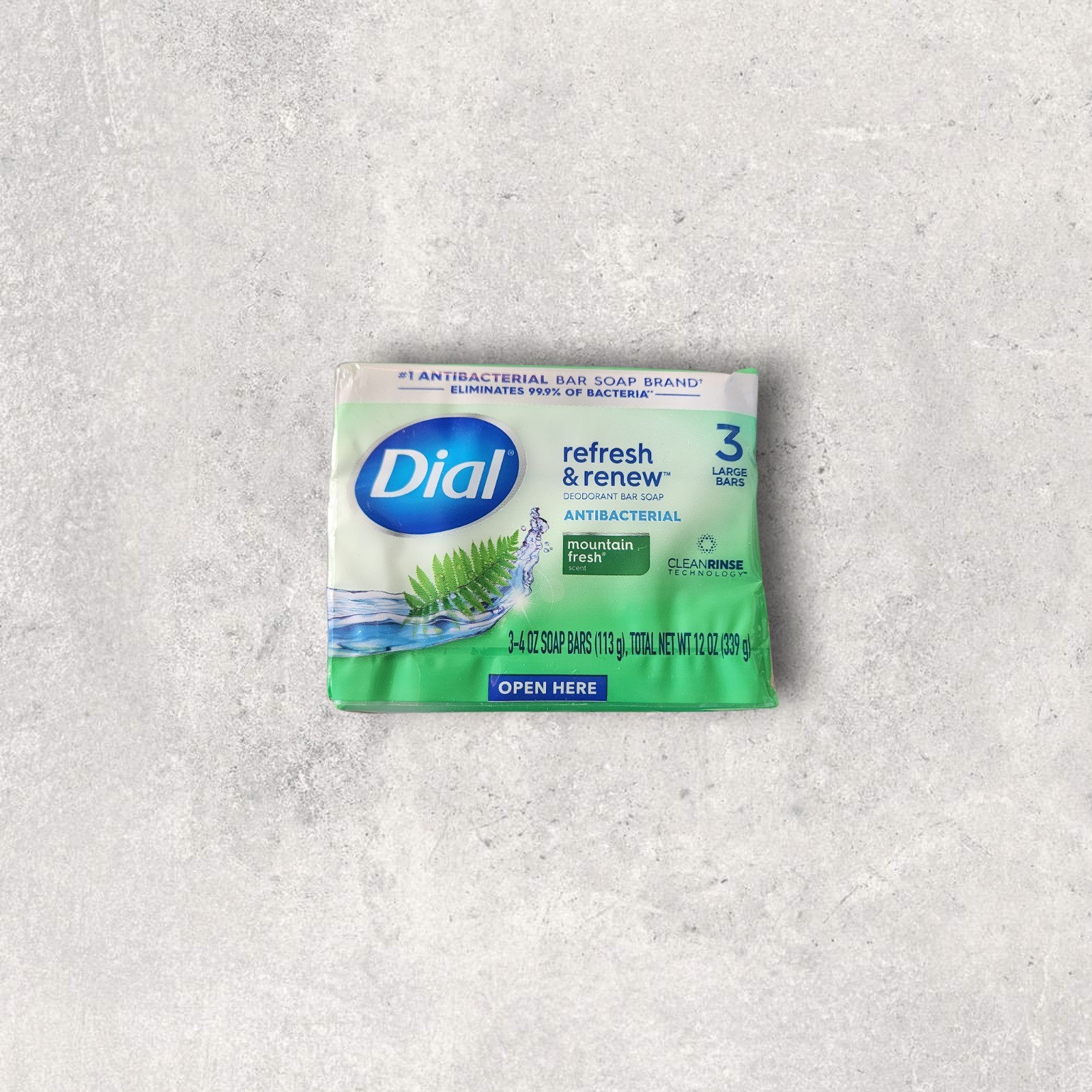 Dial Mountain Fresh Antibacterial Soap Bars 3 x 4 oz New Sealed Refresh & Renew
