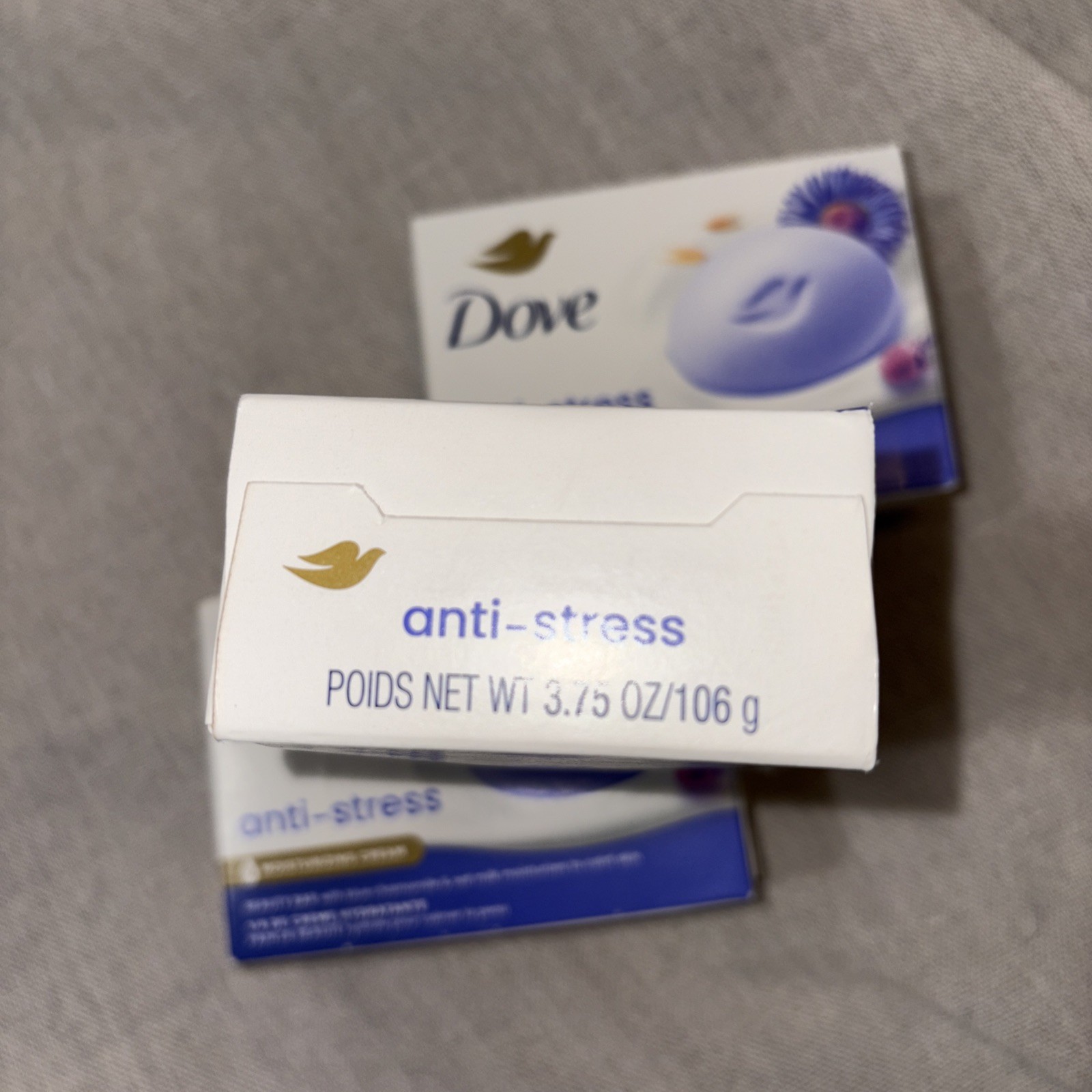 Dove Anti Stress Beauty Bar Soap Blue Chamomile and Oat Milk 3) 3.75OZ Bars New