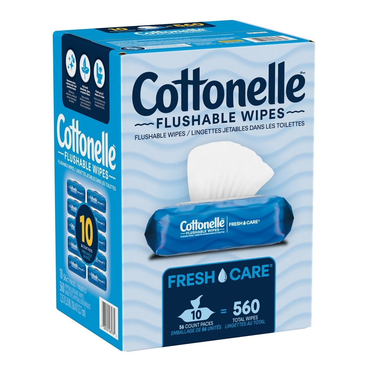 Cottonelle Freshcare Flushable Wipes, 10ct, 560 wipes.