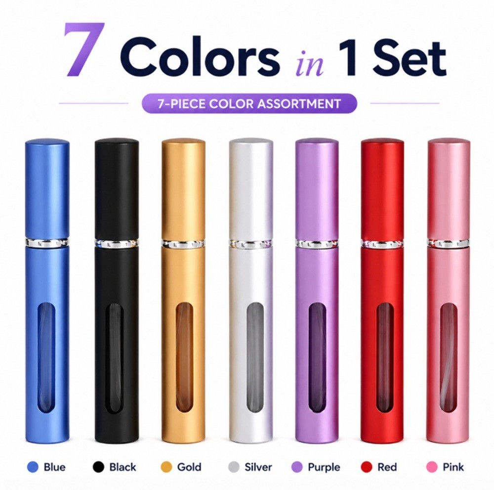 7 Pack 10ml Perfume Atomizer Bottles Refillable Travel Spray Pump Set Leakproof