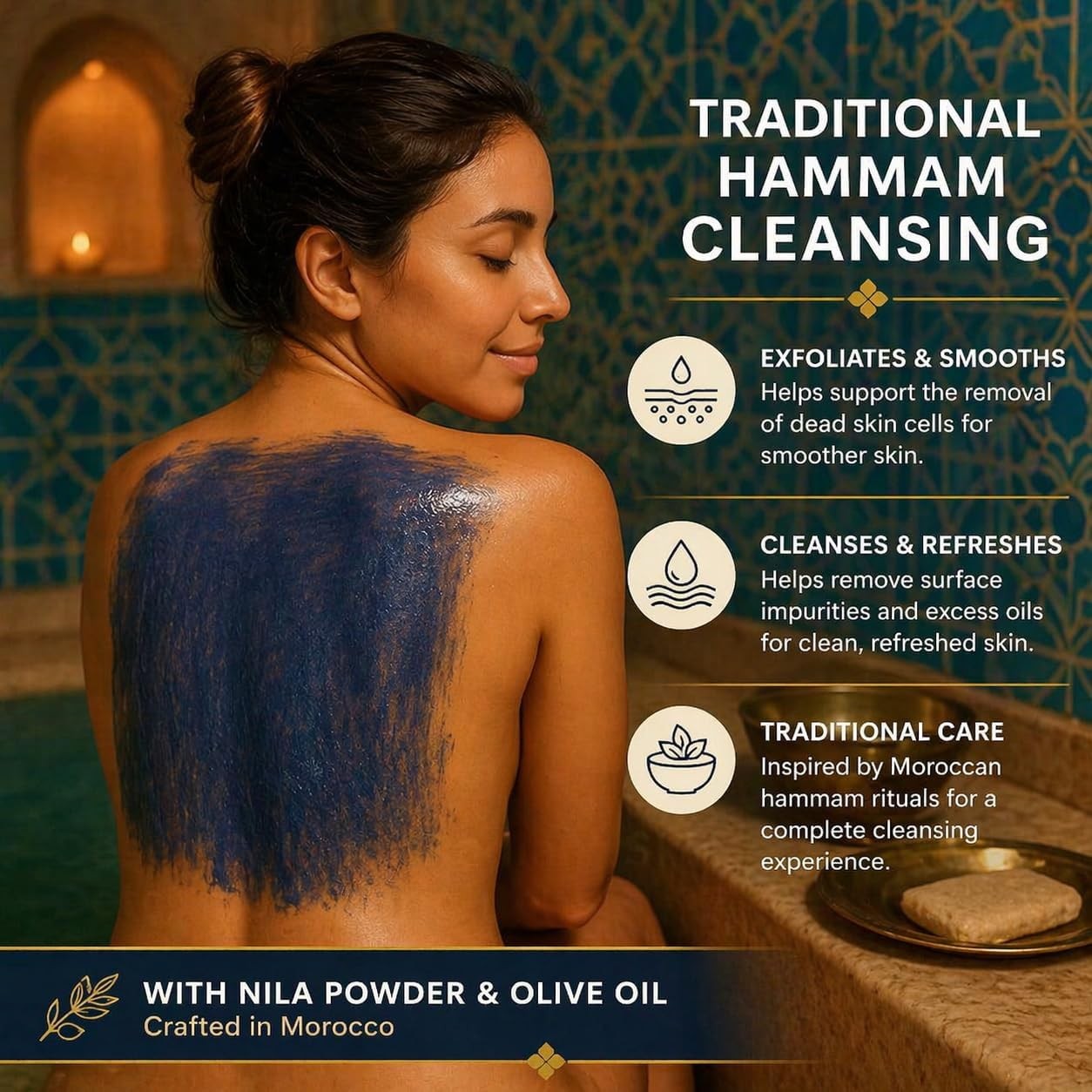 Traditional Moroccan Black Soap with Moroccan Indigo (Nila) – Olive-Based Aut…