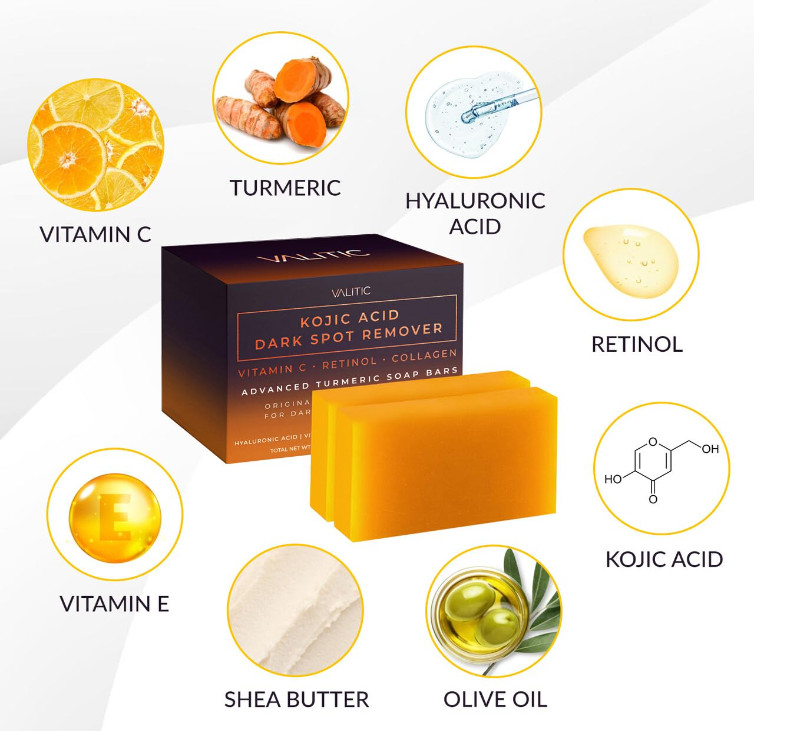 VALITIC Kojic Acid Dark Spot Remover Soap Bars with Vitamin C, Retinol, Collagen