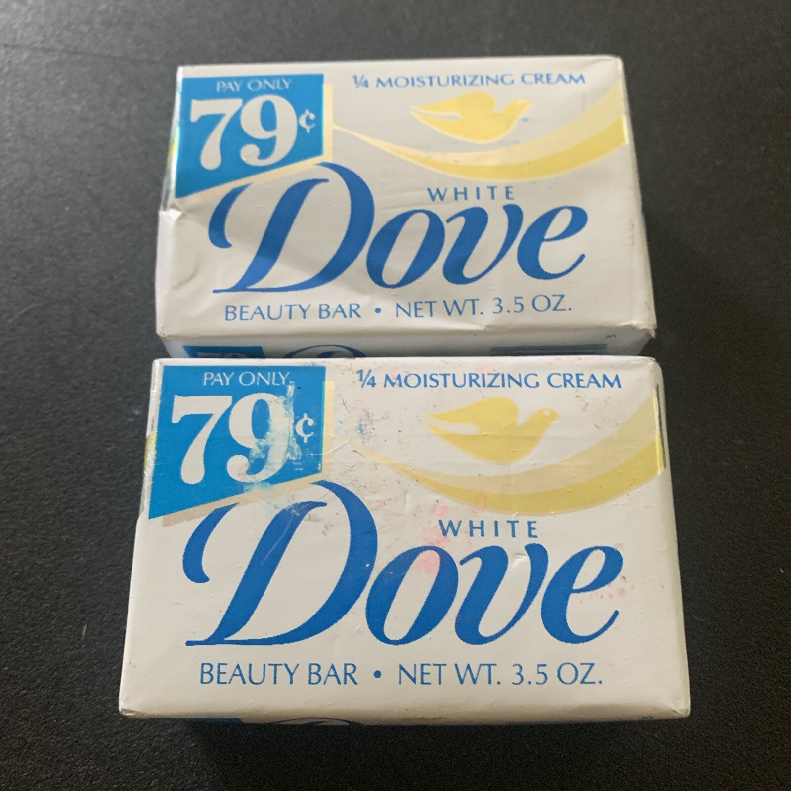 2 VTG Dove Soap Bath Bar White 1/4 Moisturizing Cream 3.5 Oz. NOS New 2 Pack