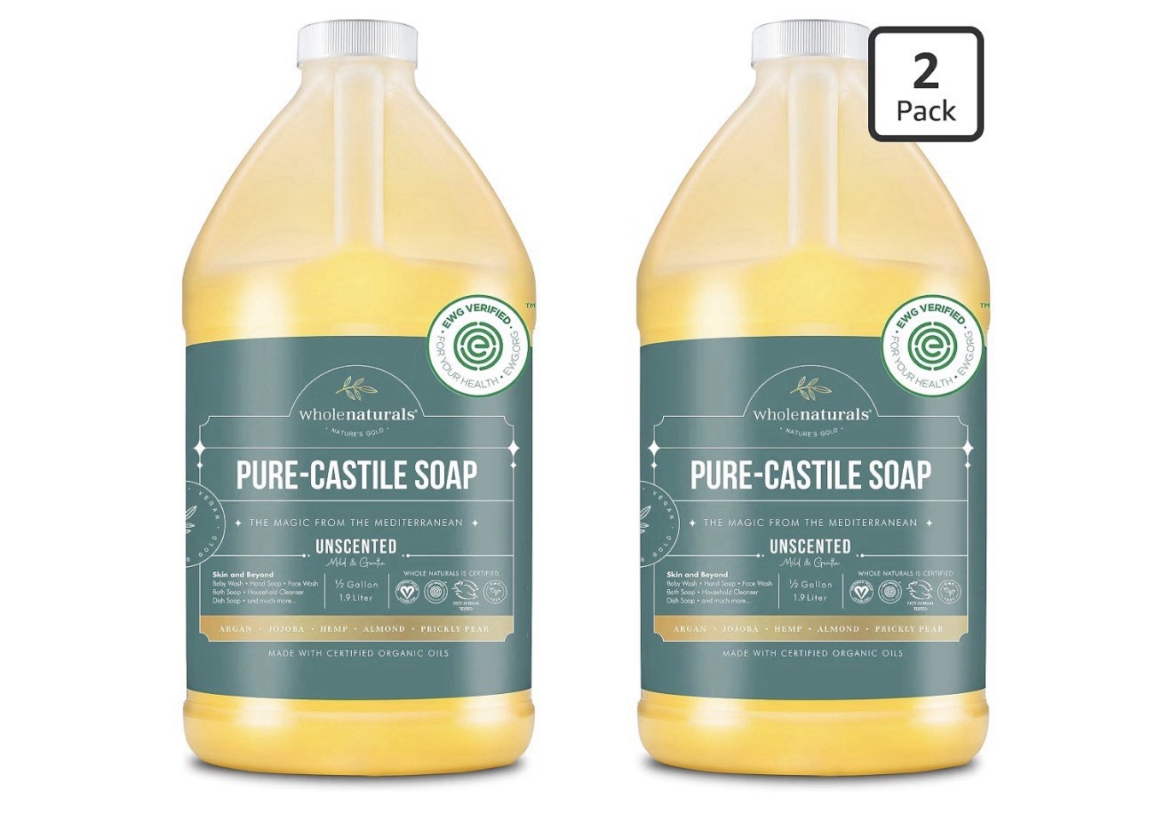 Pure Castile Soap Liquid Organic, Certified Palm 64 Fl Oz (Pack of 2) Unscented
