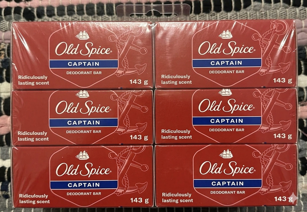 6 Pack Old Spice Captain Bar Soap Big Bars 5 oz Each Deodorant Soap 143g