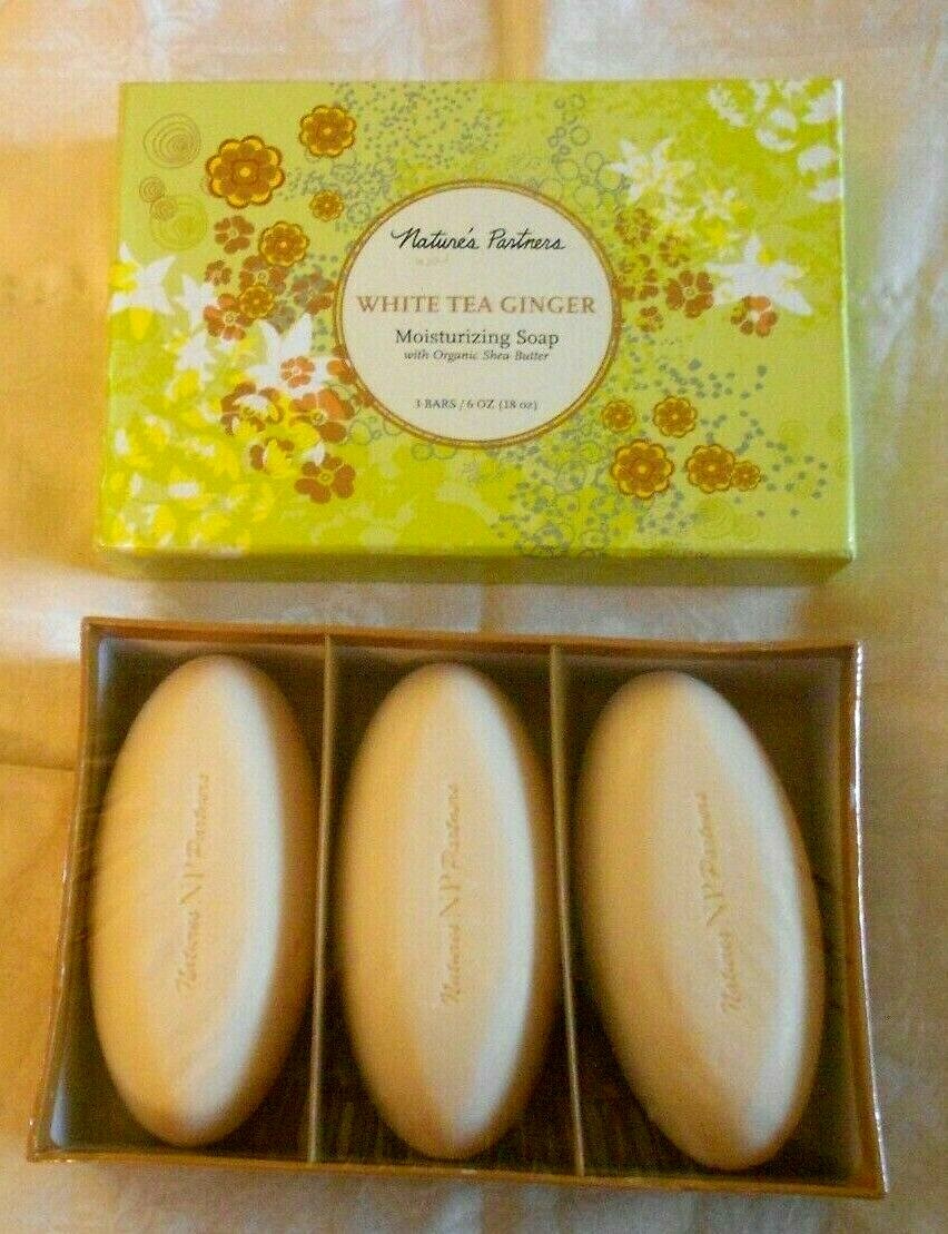 NATURES PARTNERS WHITE TEA GINGER MOISTURIZING SOAP SHEA BUTTER 3 X 6 OZ EA USA