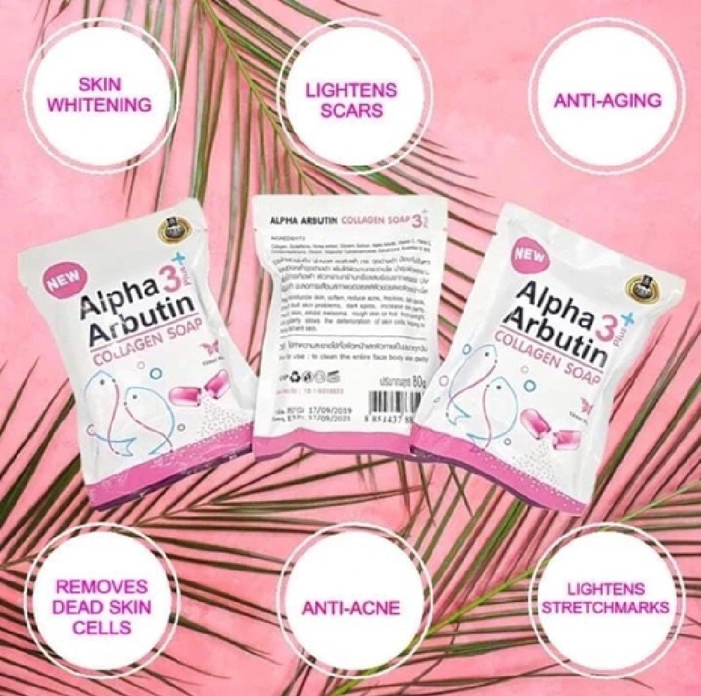 2 Packs Alpha 3 Plus Arbutin Collagen Whitening Body Soap Skin Reduce Acne 80gr