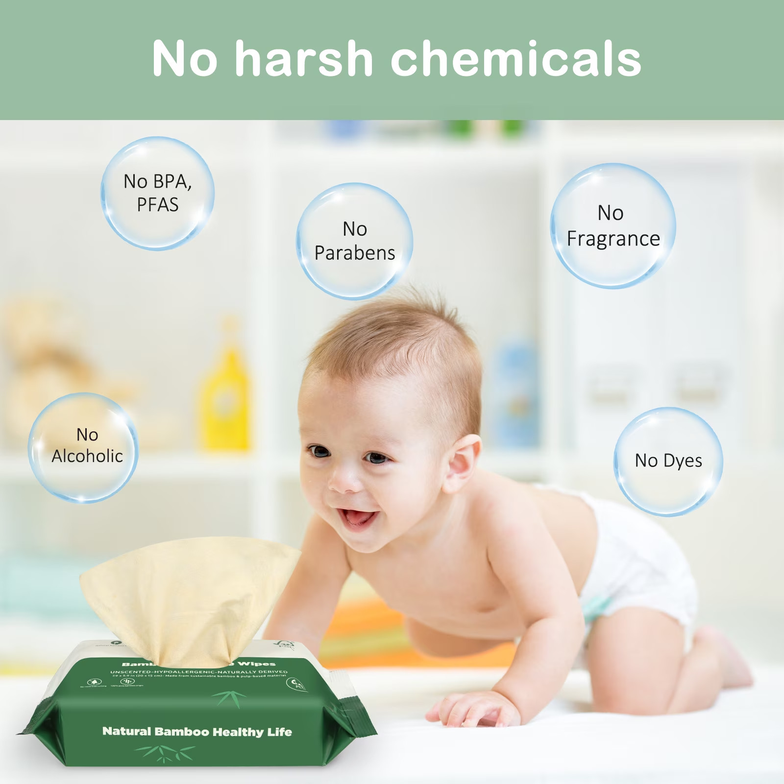 QingYa Bamboo Flushable Wet Wipes with Aloe, 360 Wipes (6 Packs)