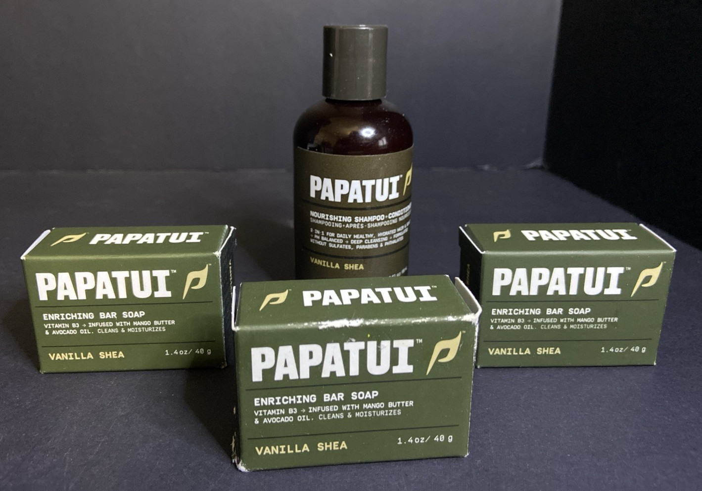 Papatui Soap Bundle 3 – 1.4 oz Bars + 1 3 fl oz Body Wash Vanilla Shea