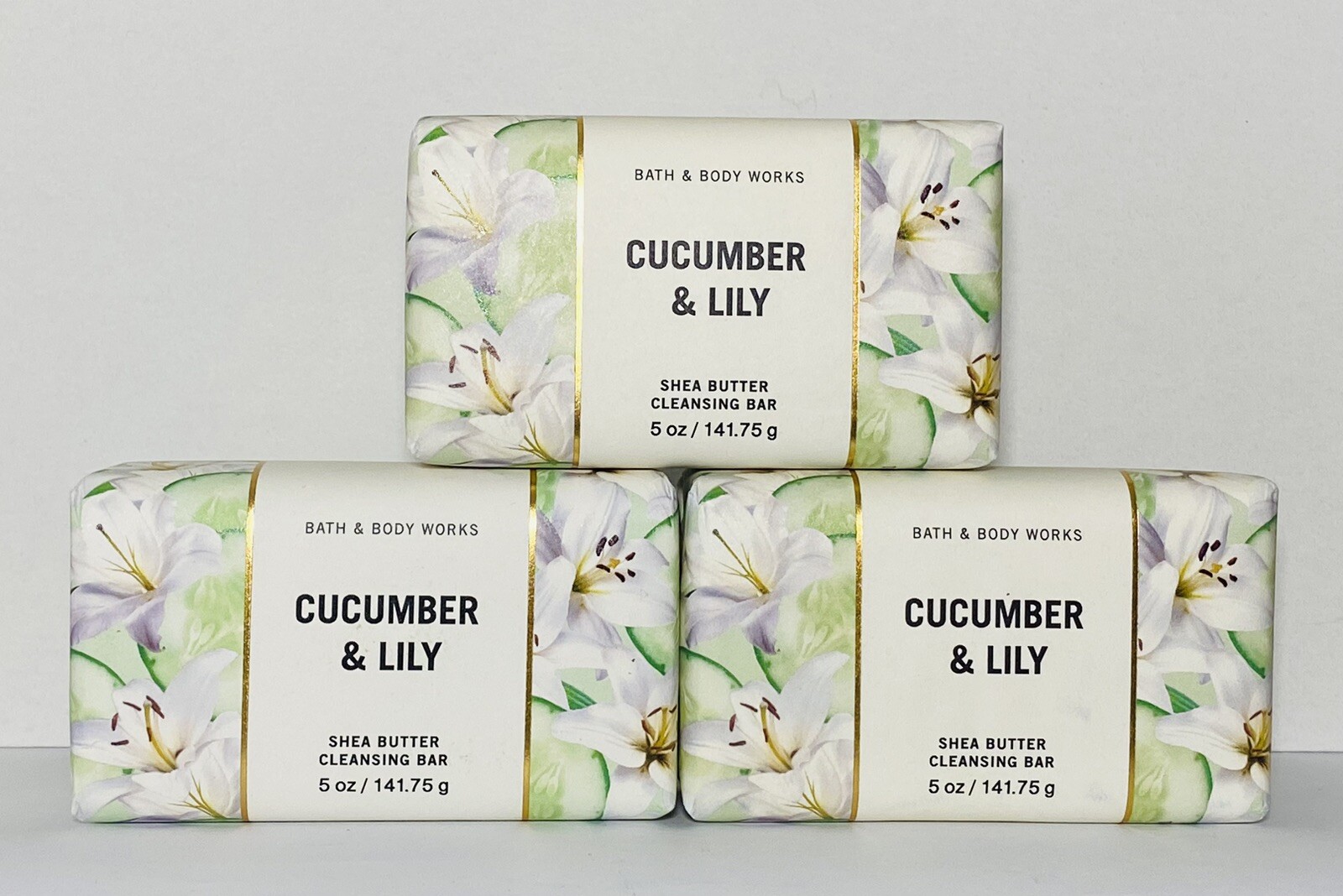 Bath & Body Works CUCUMBER & LILY Shea Butter Cleansing Bar Soap 5 oz ~ 3 Pack