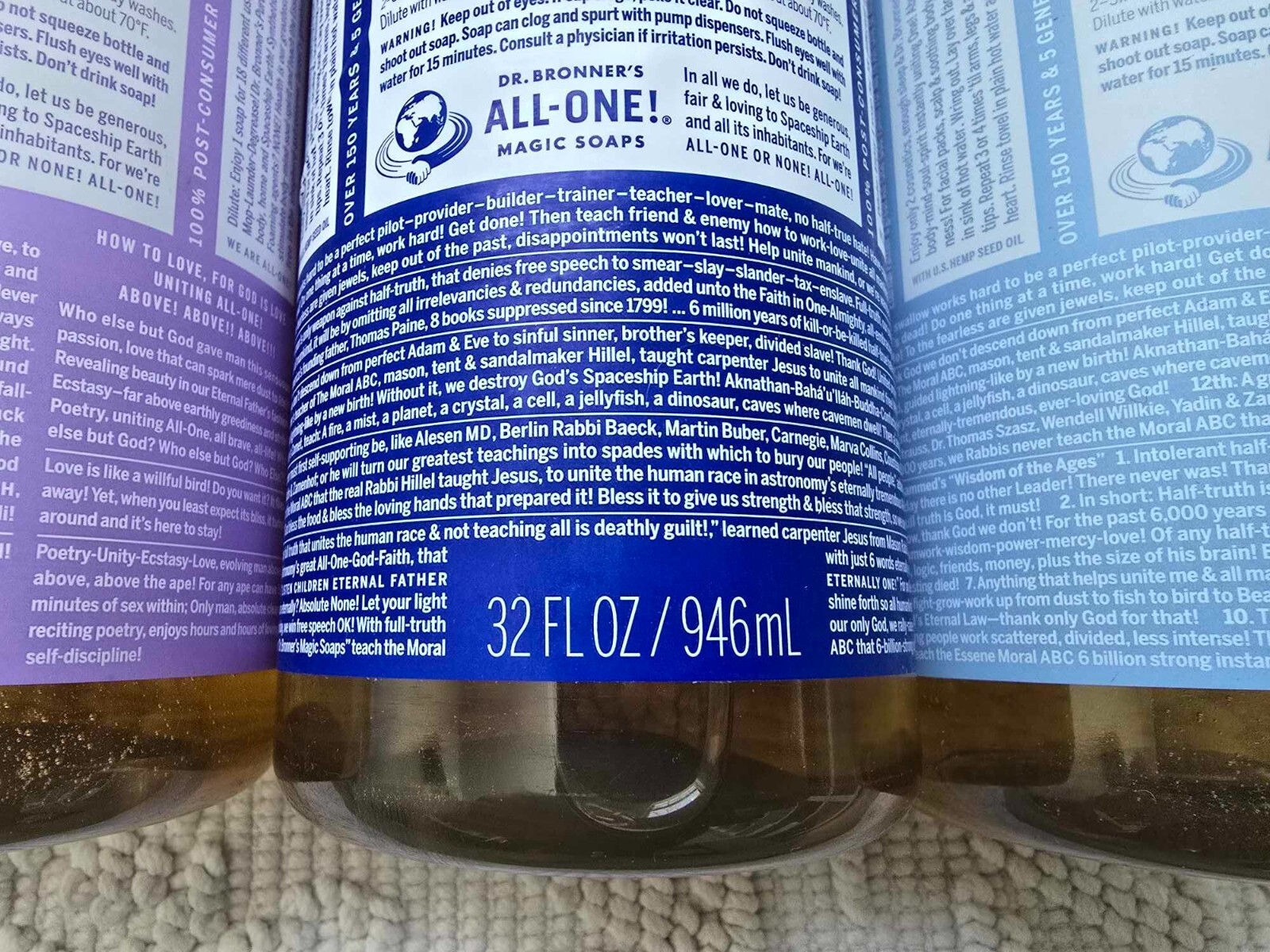 Dr. Bronner’s Pure-Castile Liquid Soap 32 oz 3-PACK Peppermint Lavender Unscent
