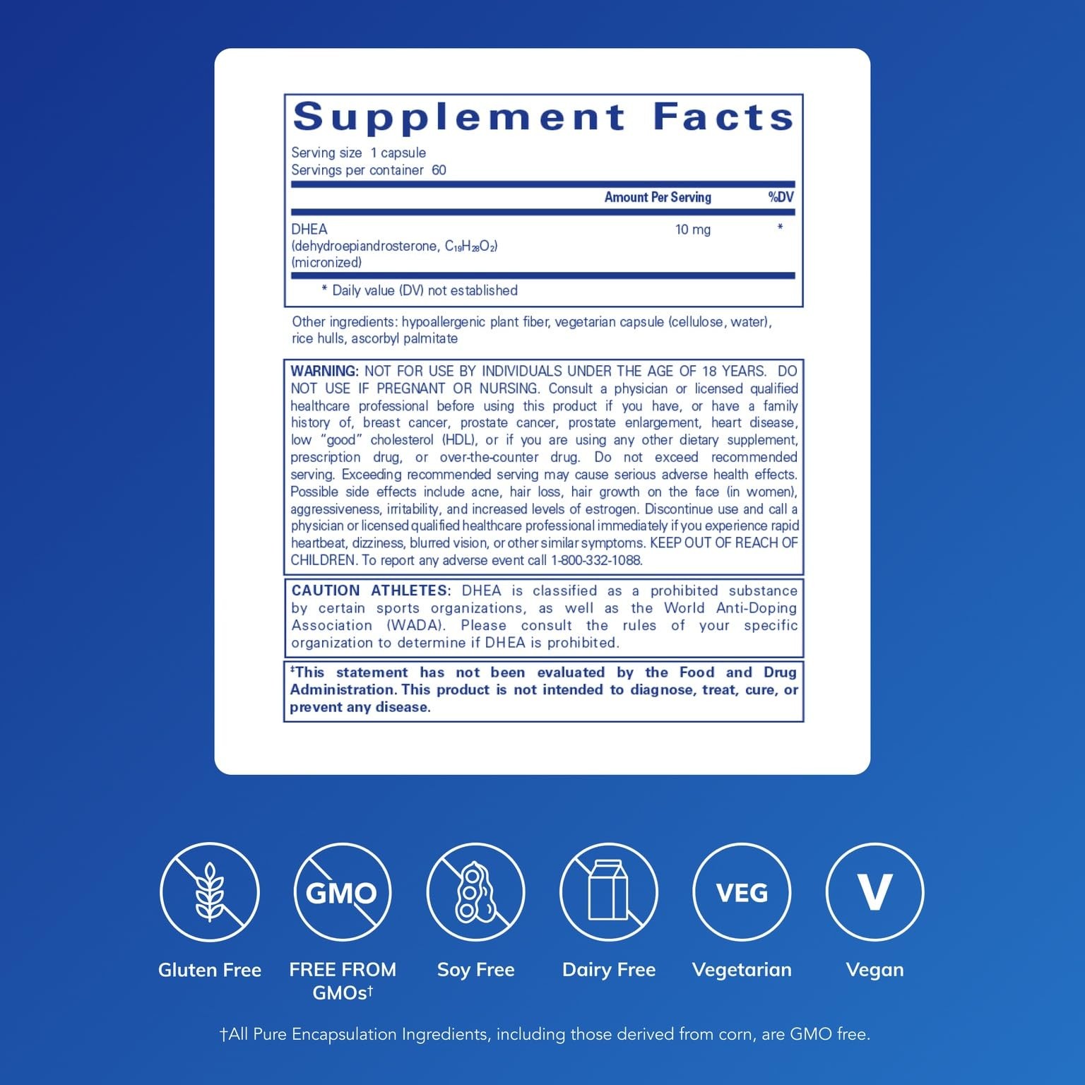 Pure Encapsulations DHEA 10 mg – Adrenal Supplement for 60 Count (Pack of 1)