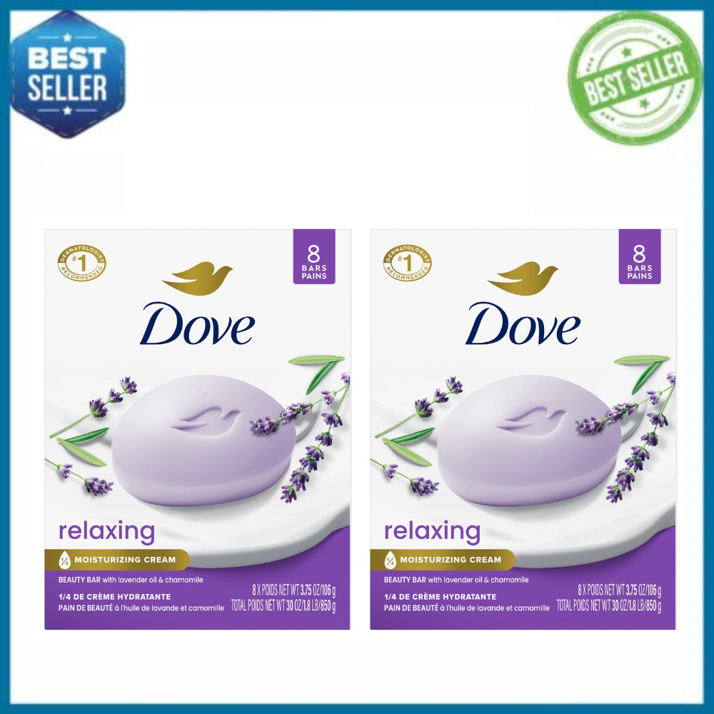 Dove Soap Beauty Bar Relaxing Lavender Chamomile 3.75 oz 8 Ct, 2 Pack (16 Bars)