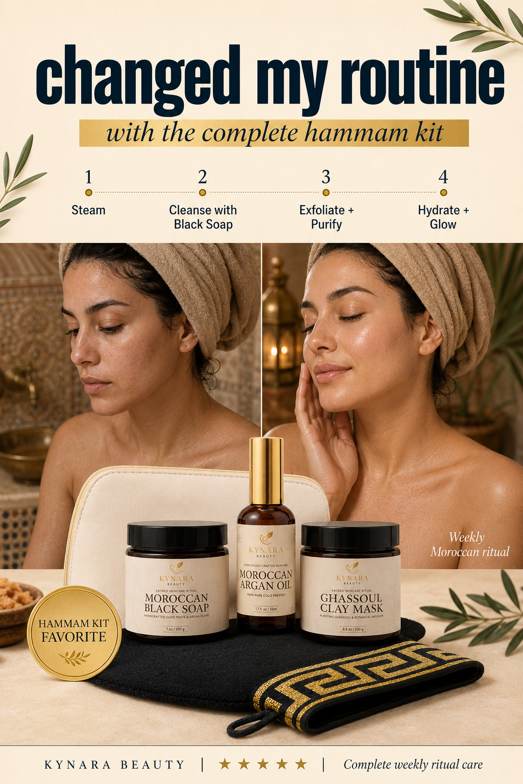 Moroccan Hammam Spa Gift Set Black Soap Argan Oil Rhassoul Clay Kessa Mitt