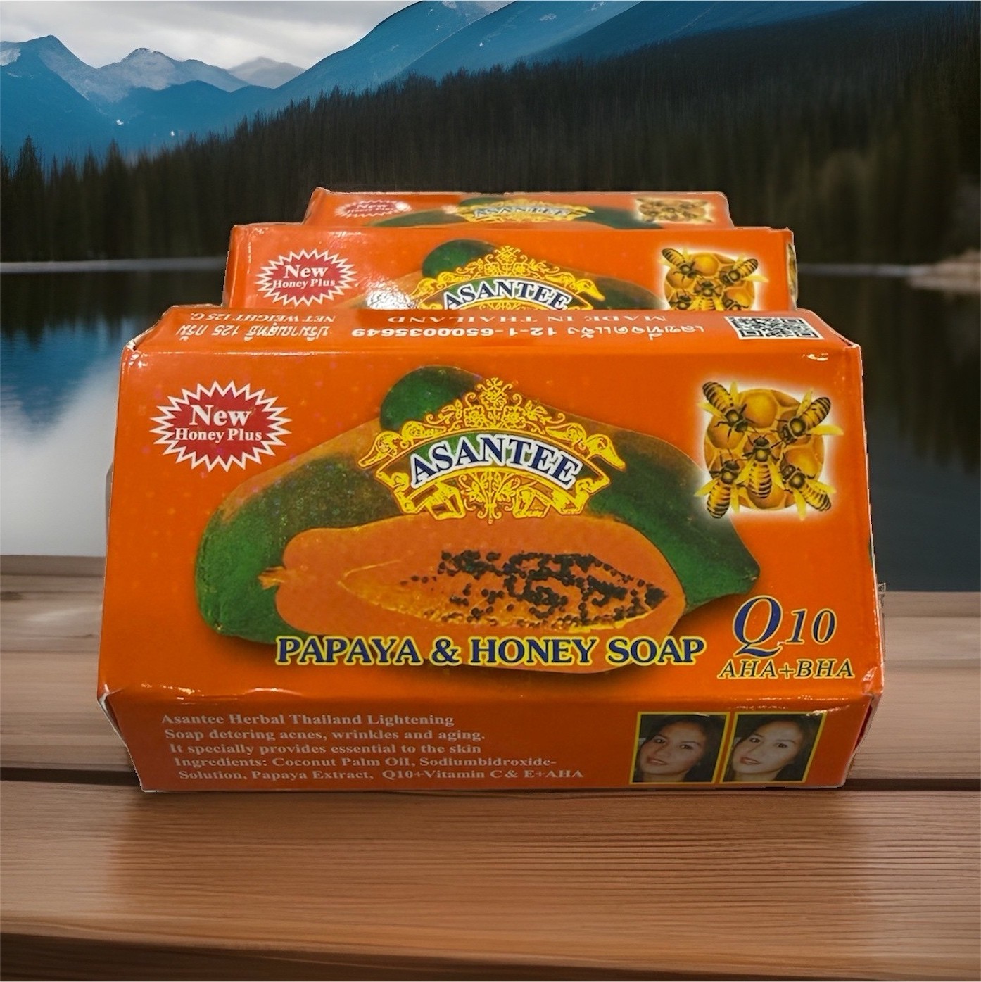 3 set Asantee Papaya Soap Bar Papaya & Honey AHA+BHA New Honey Plus 125g Orange