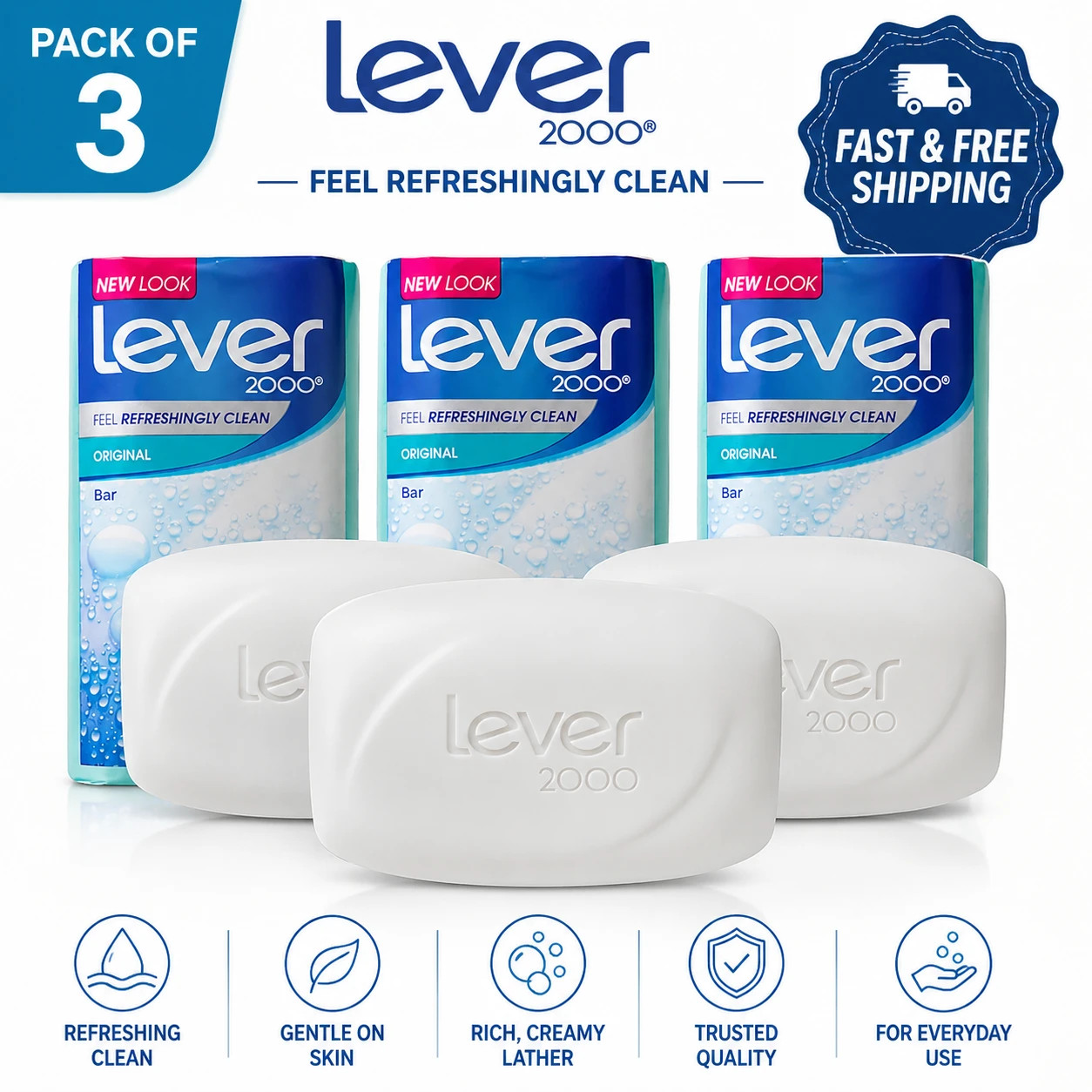 3 PACK Lever 2000 Original Bar Soap 3 Pack 3.75 oz Each Fresh Clean Bath Soap