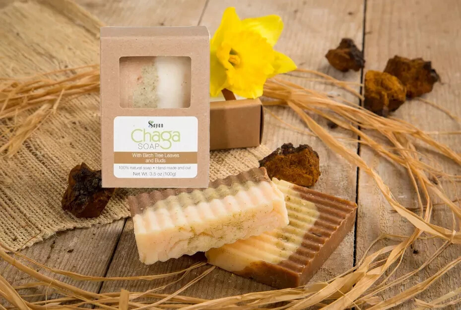 Chaga Mushroom Soap Bar With Birch Tree Leaves Natural Hand Made