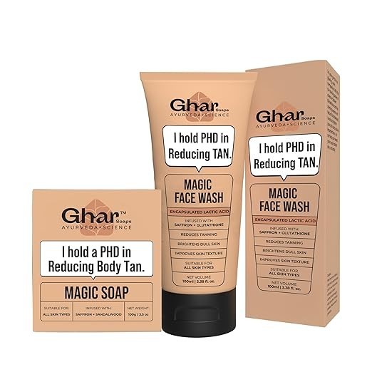 Ghar Soaps Magic De-Tan Face Wash & Sandalwood Saffron Bath Soap( 100gm + 100ml)