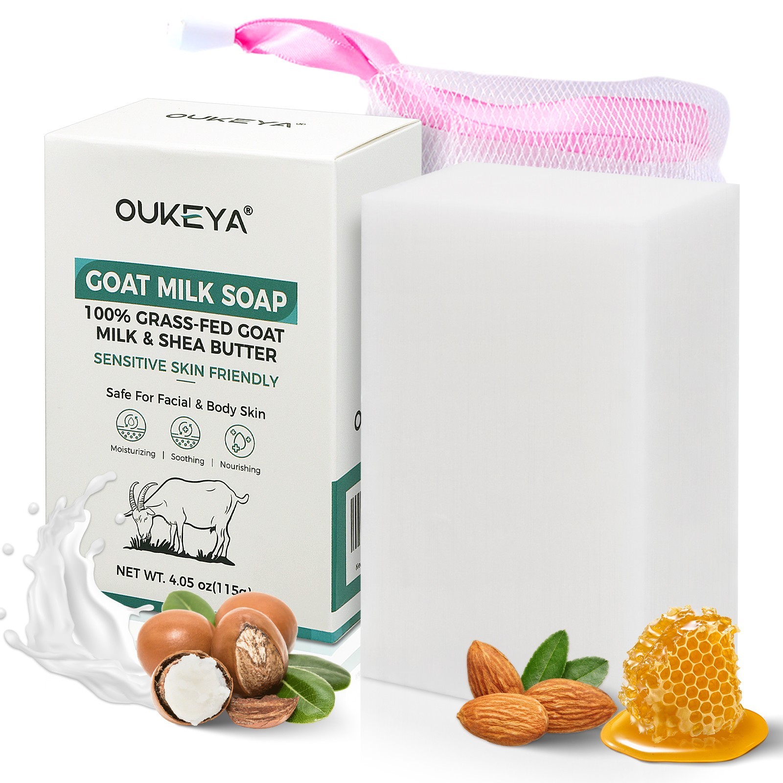 OUKEYA Handmade Goats Milk Bath Soap Bar, For Brightening Shaving Showering 115g