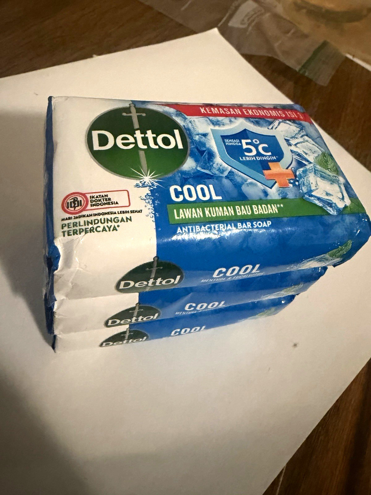 Dettol Cool Antibacterial Bar Soap, Multipack 3 Bars, Blue Rectangular