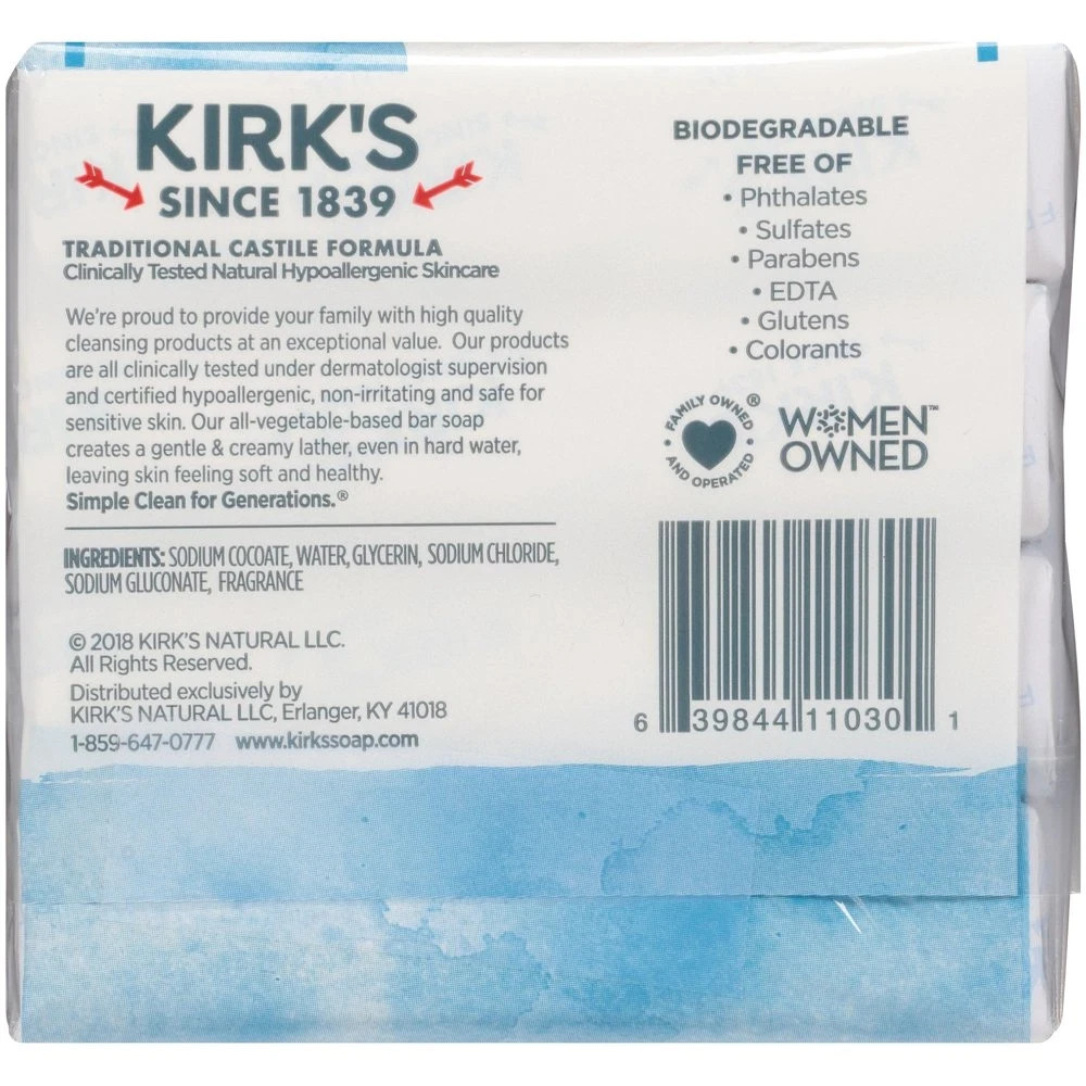 Kirk’s Castile Bar Soap – Made With Premium Coconut Oil, 4 oz. Bars, 4 Pack
