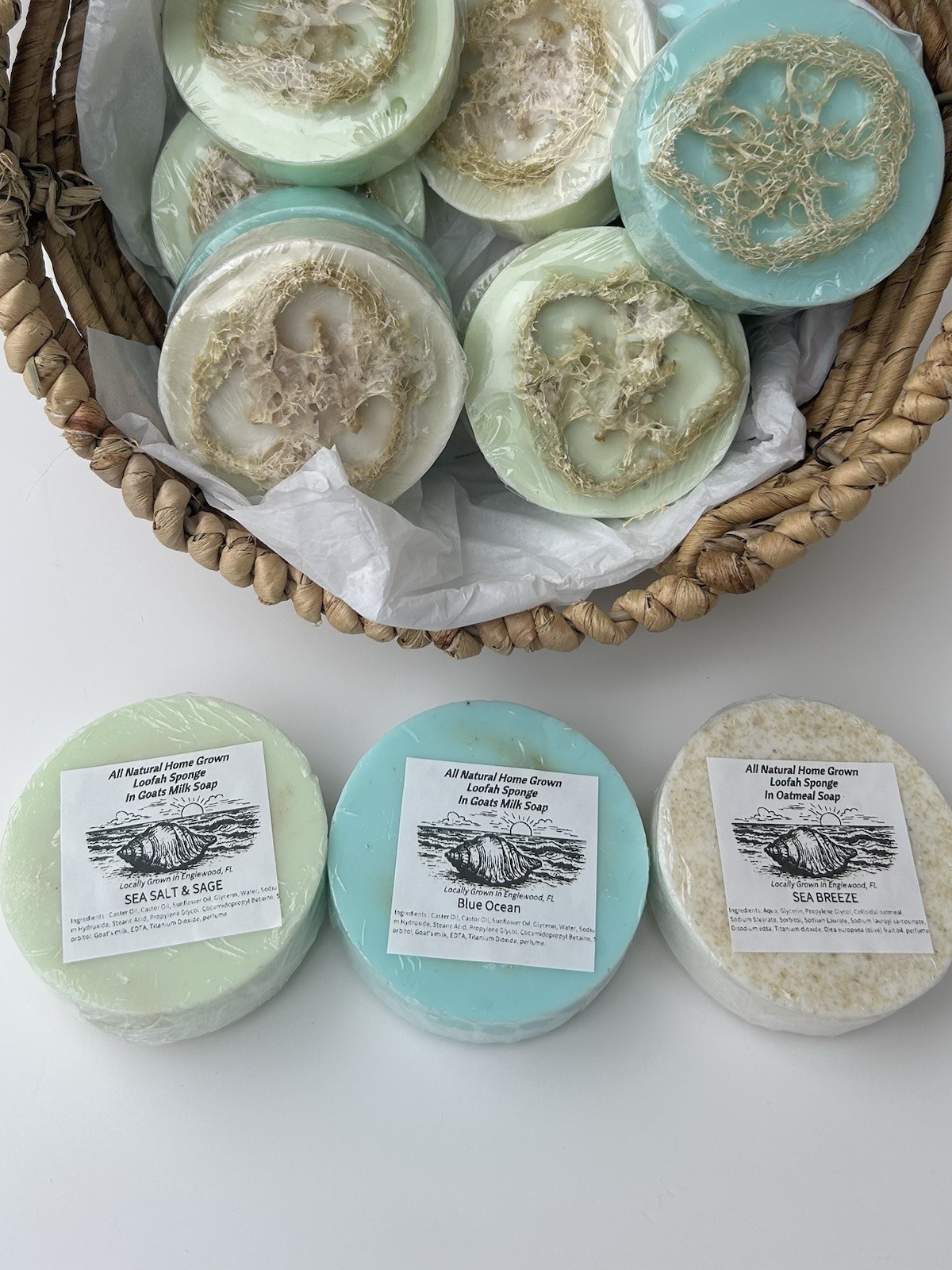 Hand crafted Home Grown Natural Loofah In Oatmeal Soap Ocean Breeze Scent Soap
