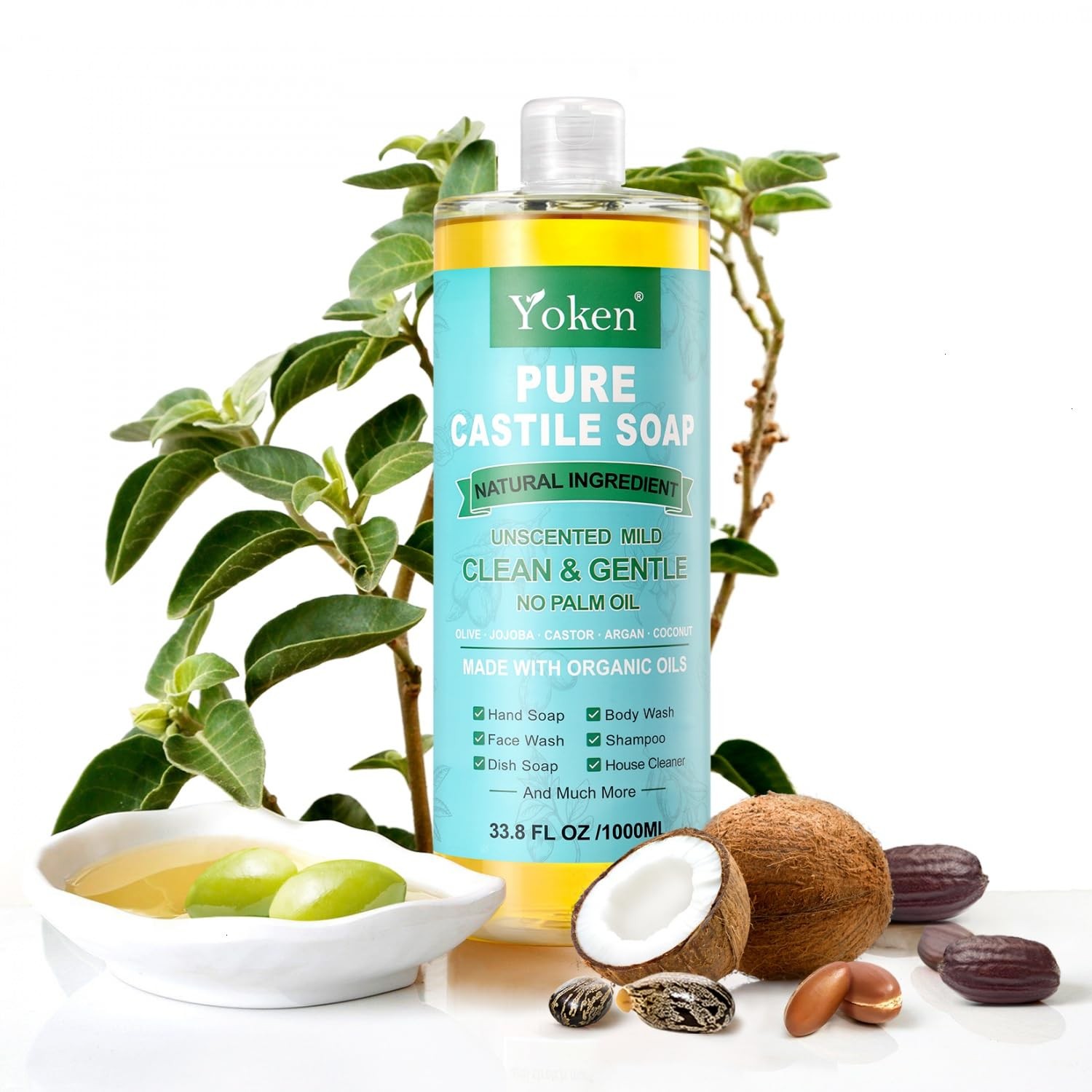 Castile Soap Liquid EWG Verified Unscented Pure Castile 33.8 fl oz Organic Oil