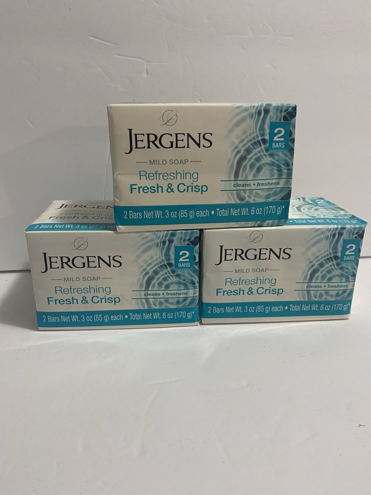 Jergens Refreshing fresh& Crisp Mild Soap 6 Bars (3 packs x 2 ) 3 Oz Each