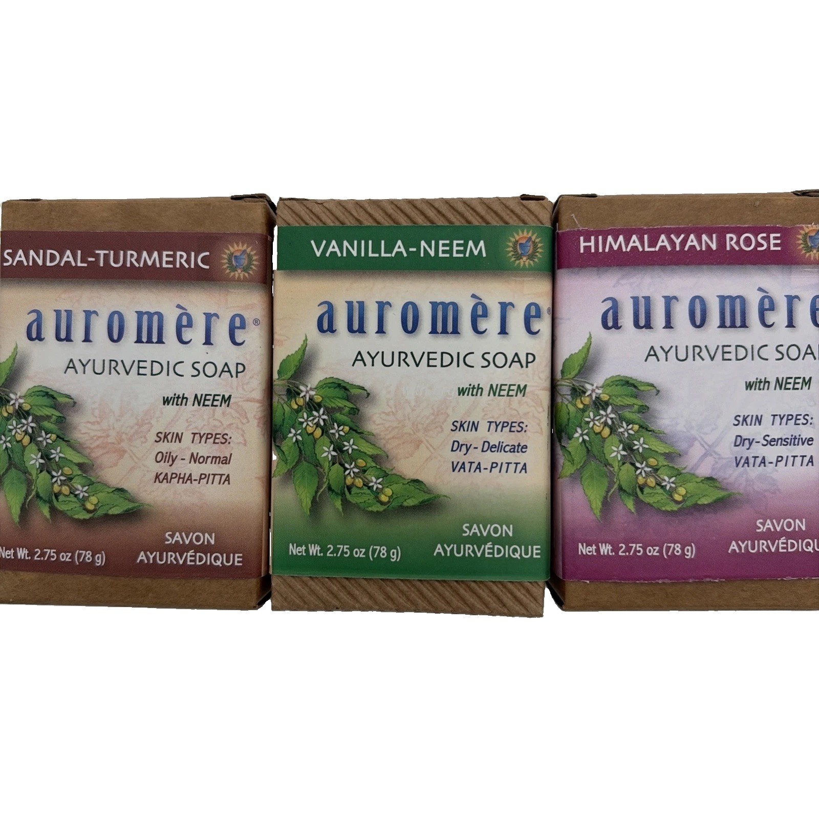 3-Pack Auromere Ayurvedic Vegan Gluten Free Bar Soap (3 x 2.75 oz) NEW