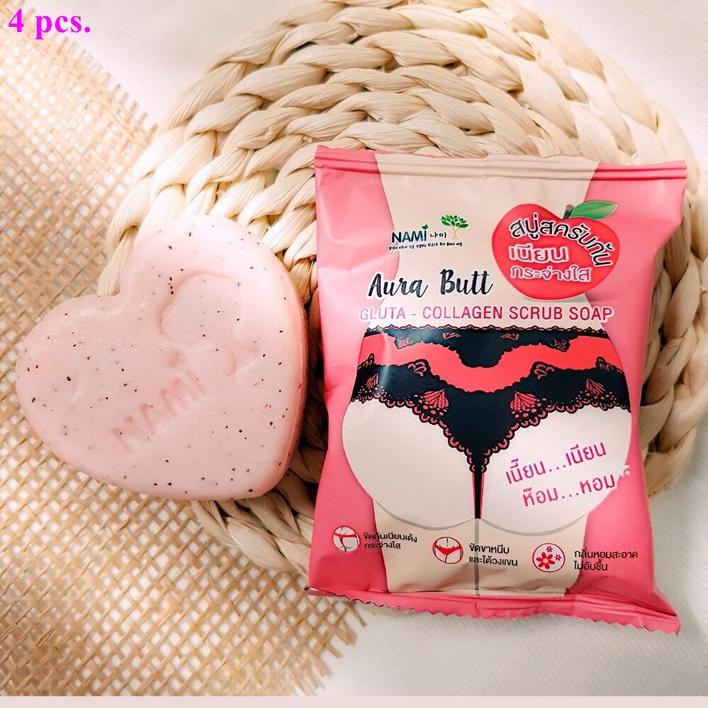4 pcs Nami Aura Butt Gluta-Collagen Scrub Soap Buttocks, Underarms & Groin Skin