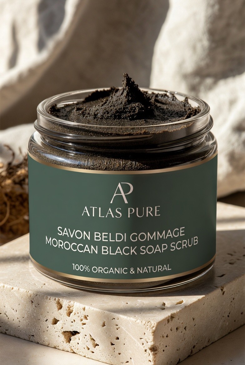 Atlas Pure Savon Beldi Gommage Moroccan Black Soap Scrub 100% Organic Natural