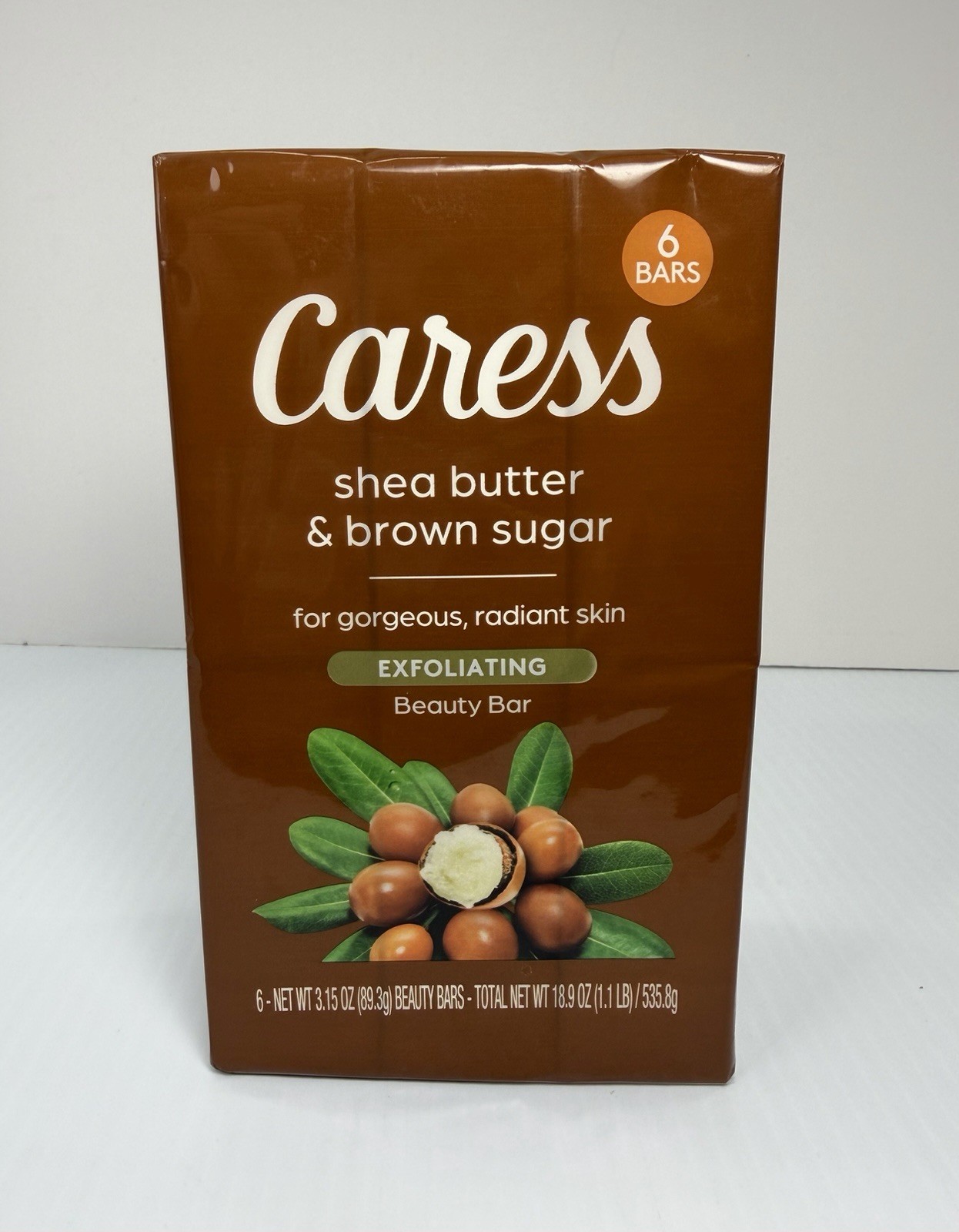 6 Bars Caress Soap SHEA BUTTER & BROWN SUGAR EXFOLIATING Beauty Bars