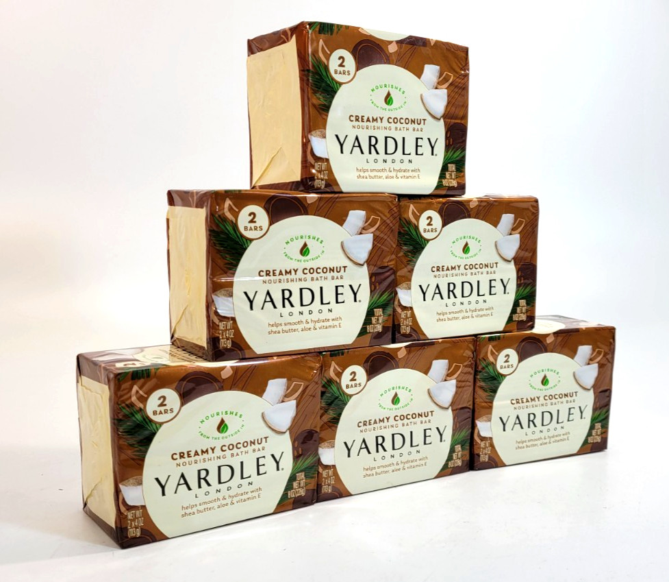 6 pcs Yardley London Nourishing Bath Soap Creamy Coconut total 12 bars
