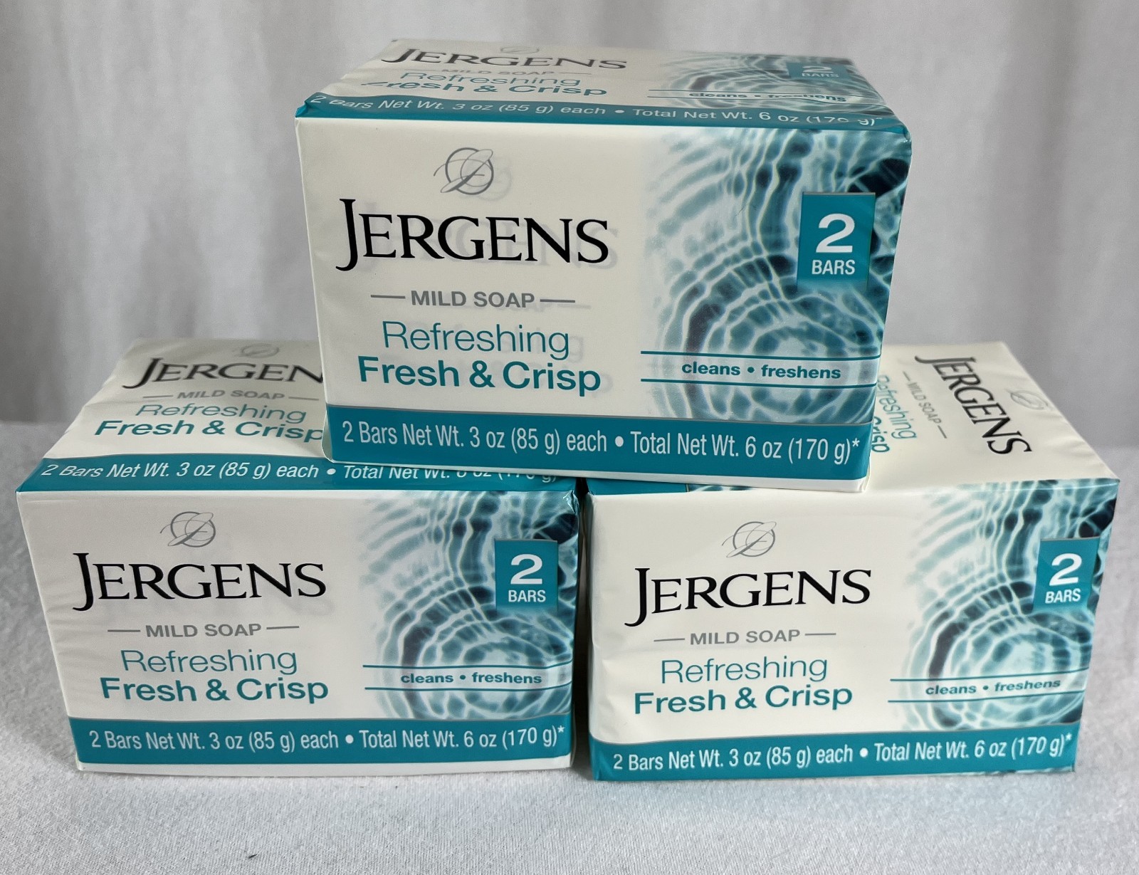 Jergens Refreshing fresh& Crisp Mild Soap 6 Bars (3 packs x 2 ) 3 Oz Each
