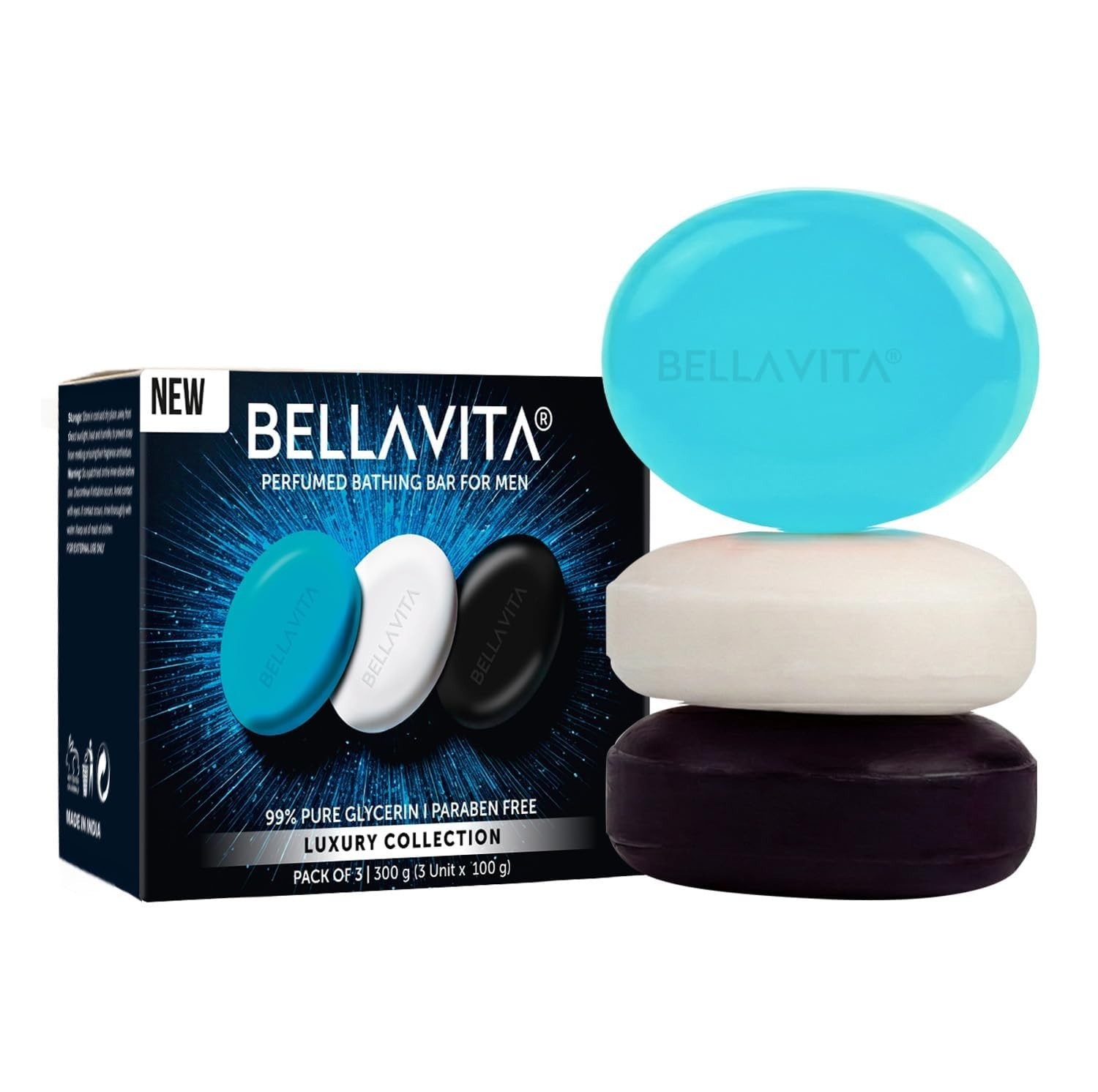 BELLAVITA Perfume Bathing Soap Bar for Men 3 x 100Gm Pure Glycerin Glowing skin
