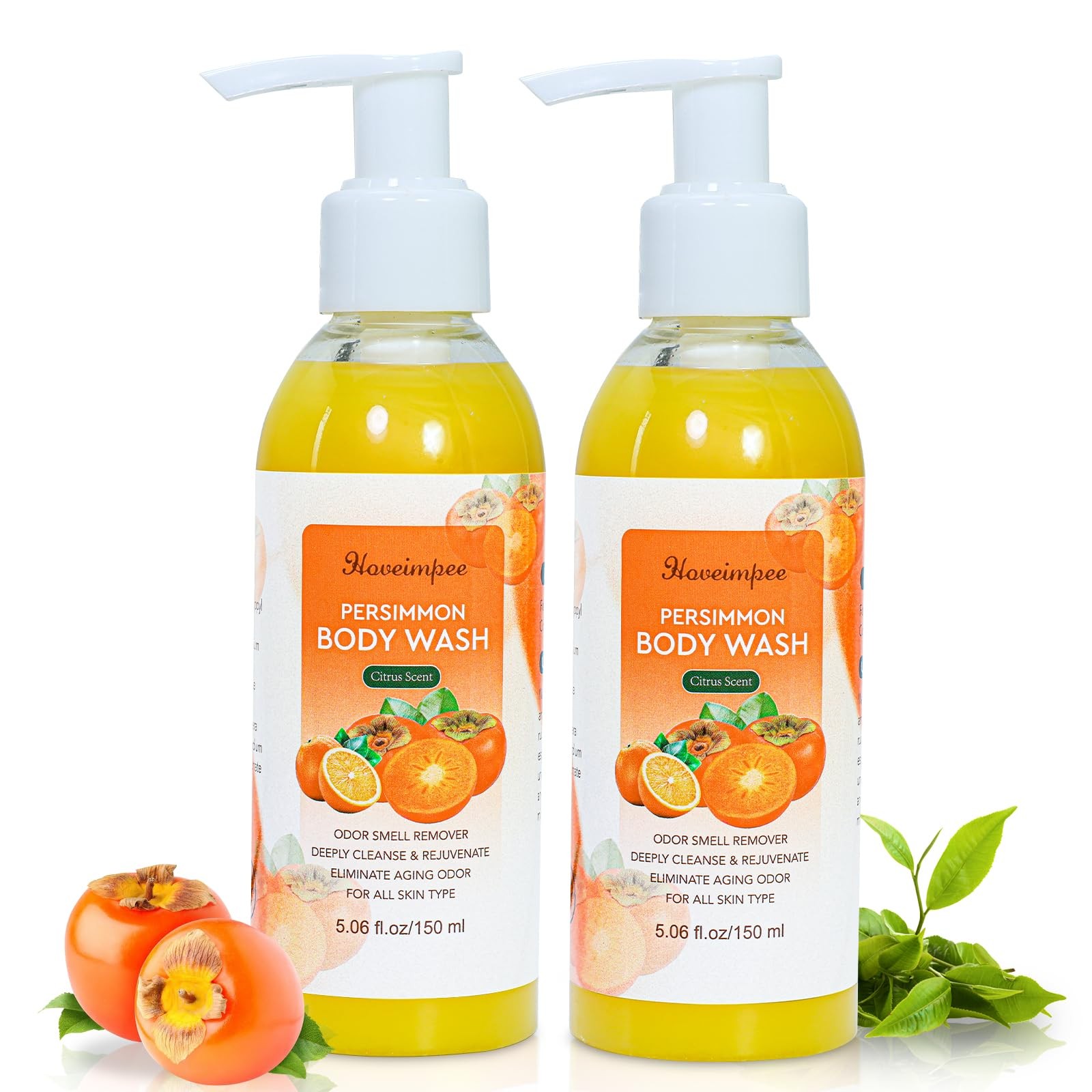 2 Pack Persimmon Body Wash Odor Eliminator, Deodorizing Persimmon Soap for Ol…