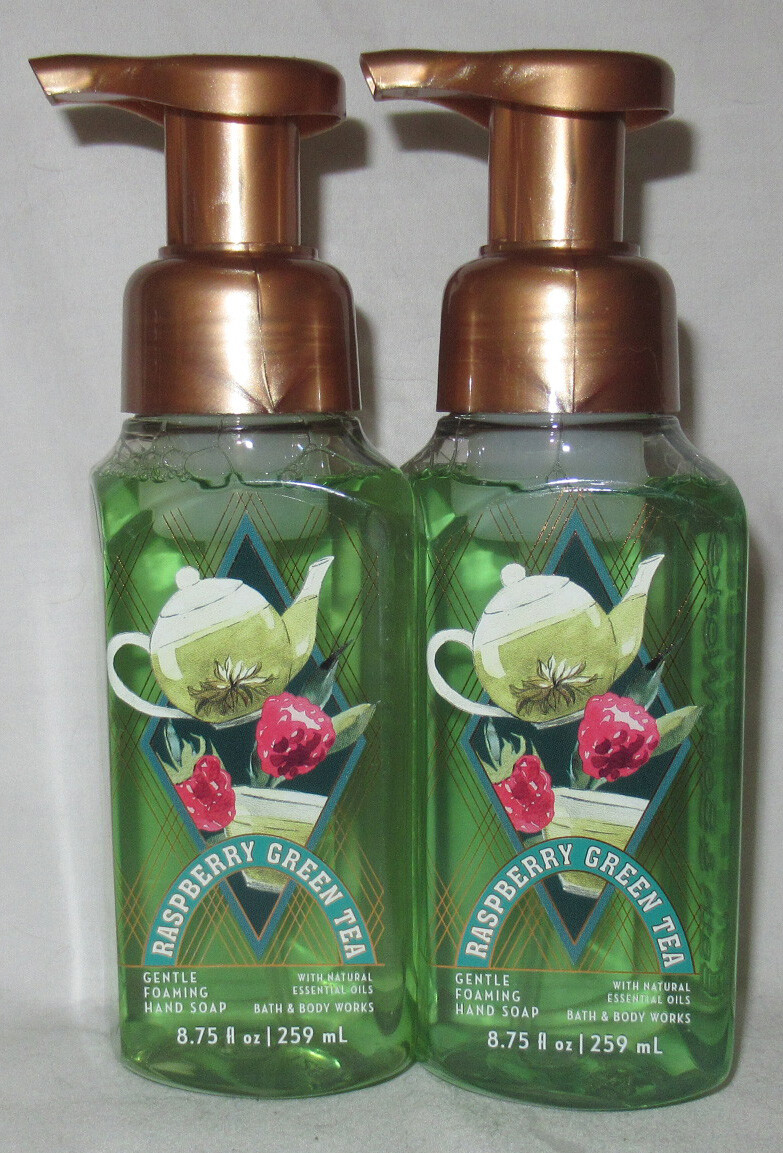 Bath & Body Works Gentle Foaming Hand Soap Lot Set of 2 RASPBERRY GREEN TEA