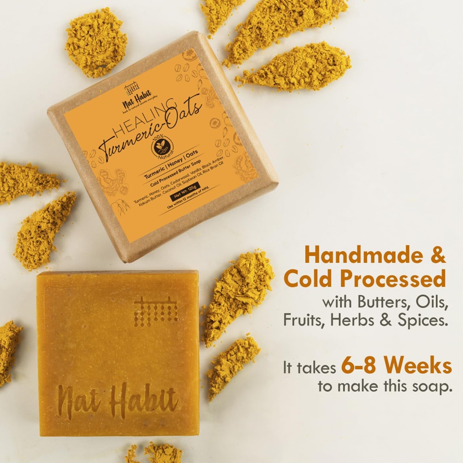 Nat Habit Handmade Healing Turmeric-Oats Butter Bath Soap With Cold Processed Fo