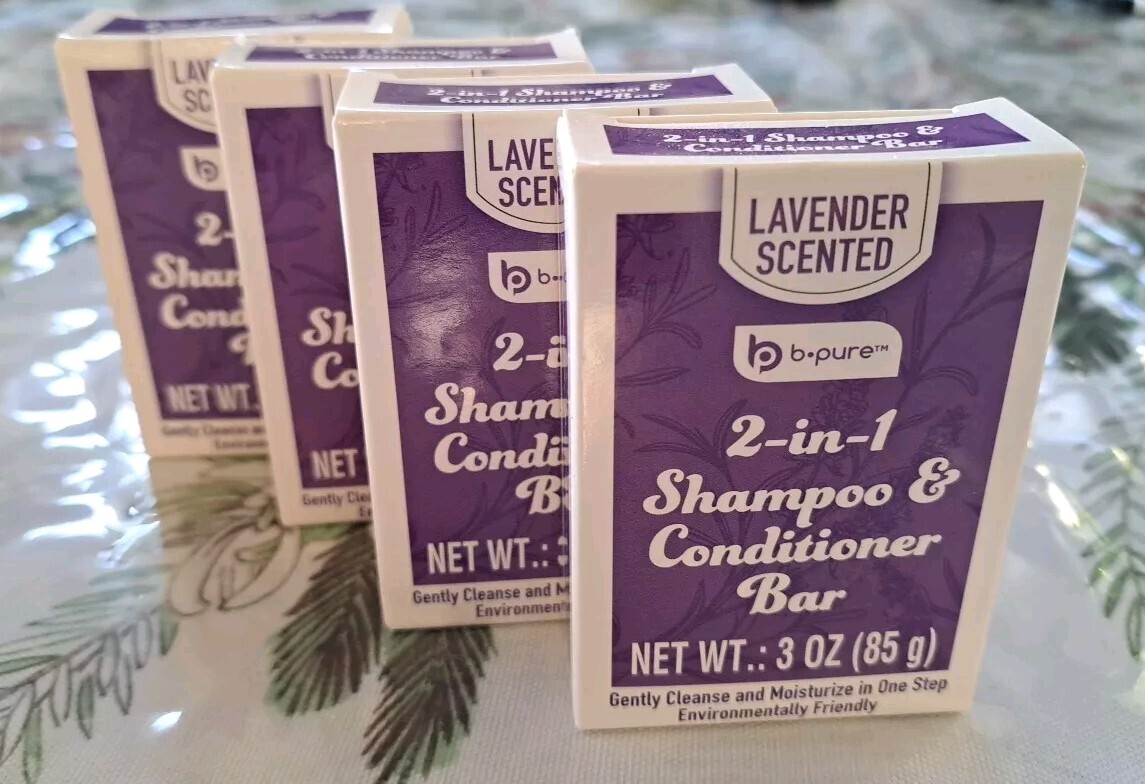 4 Bars B-Pure 2 In 1 Shampoo & Conditioner Bar Lavender Scented 3oz each BPure