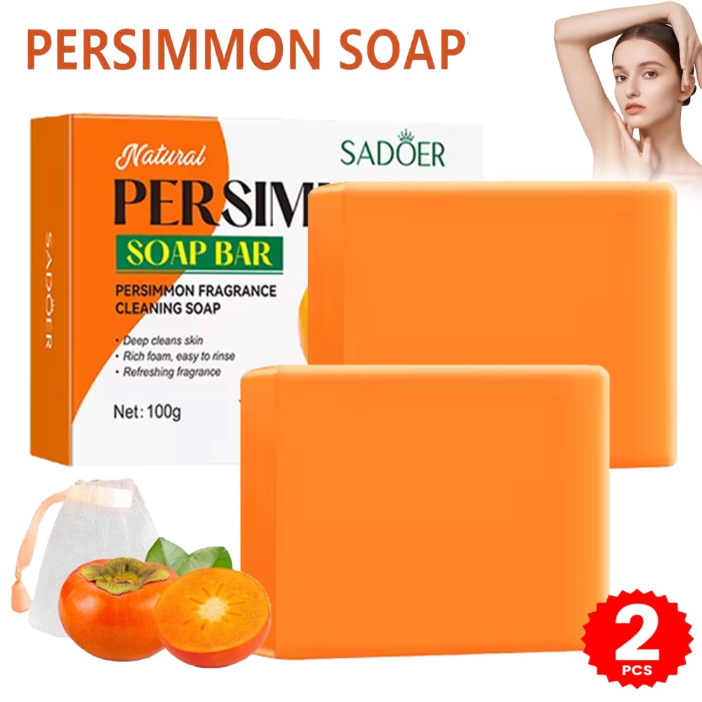 2PCS Natural Persimmon Soap Bar Body Odor Control Deodorant Soap for Men & Women