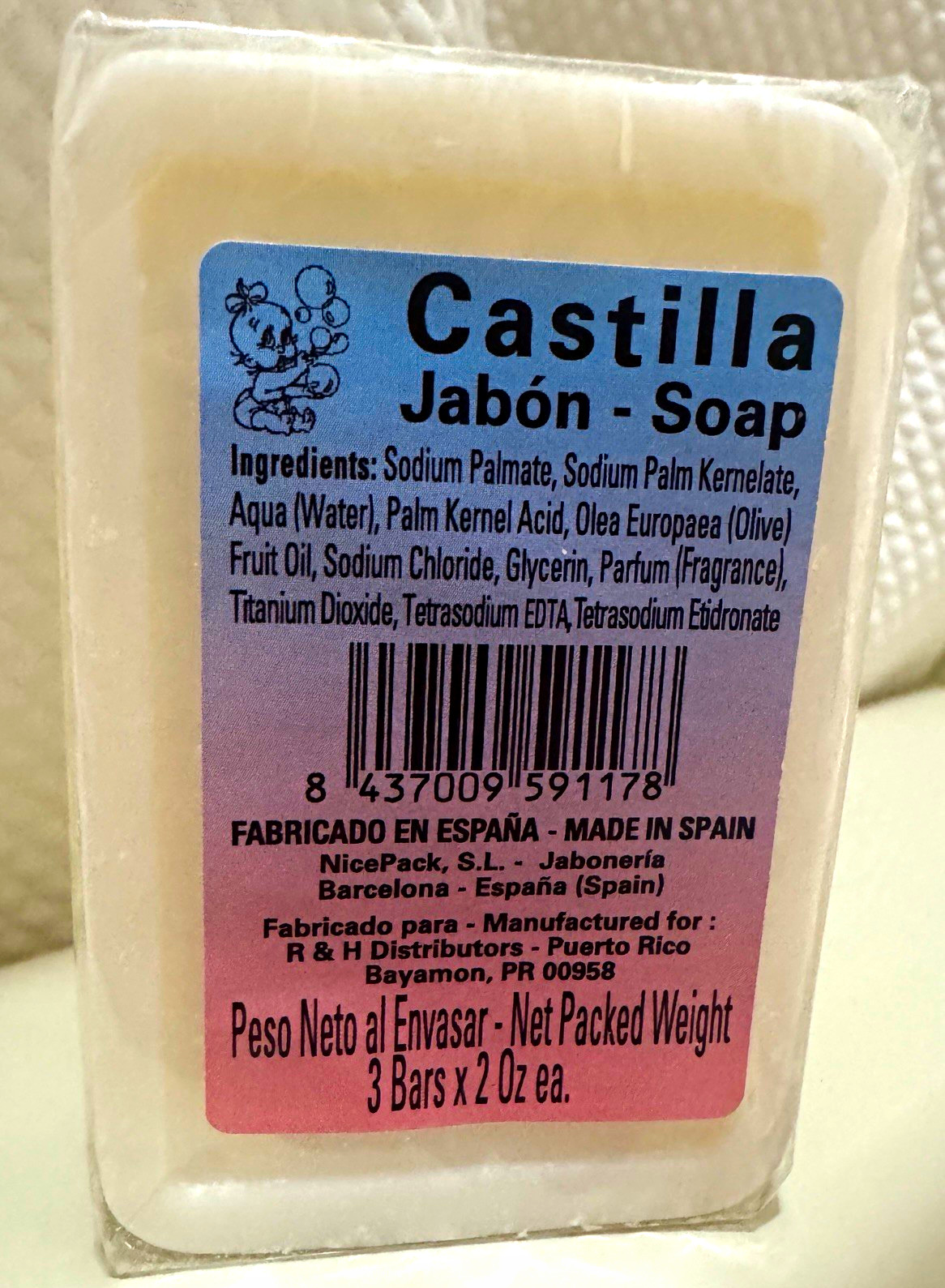 Castilla Castile Soap Bars 3-Pack 2 oz Each White Rectangular Body & Hands