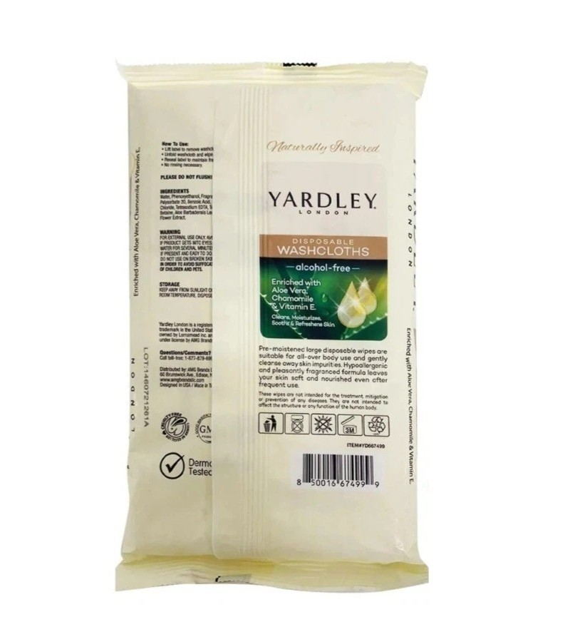 💚 YARDLEY LONDON (2-PACK) 18-COUNT 12″X8″ ●DISPOSABLE WASHCLOTHS● alcohol-free.