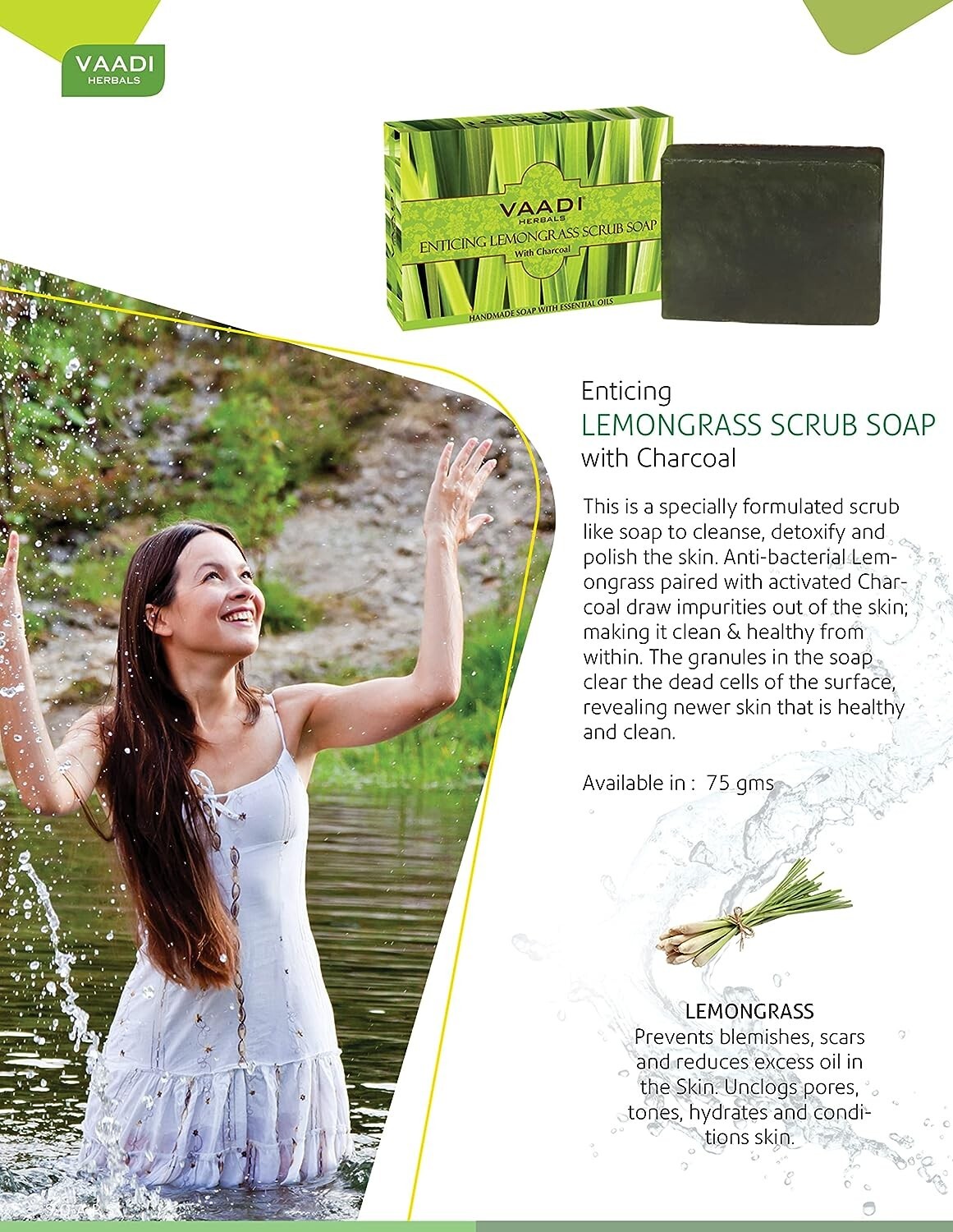 Vaadi Herbals Enticing Lemongrass Scrub Soap 75g,