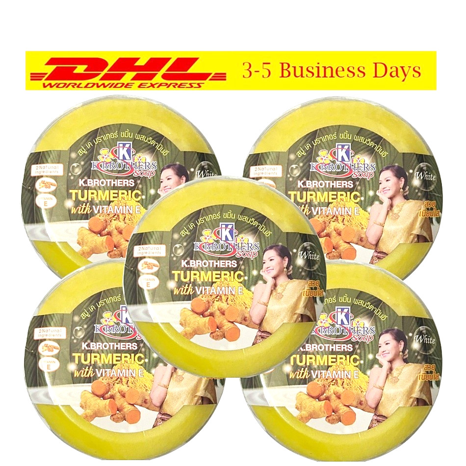5x K.Brothers Turmeric with Vitamin E Soap For Clear Skin Herbal Thailand 160g
