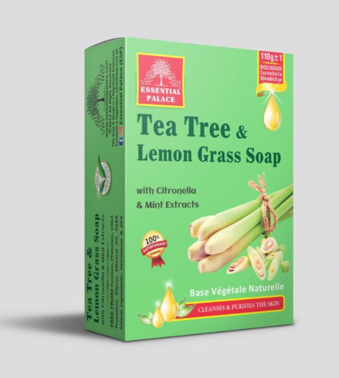 Essential Palace Tea Tree & Lemon Grass Body Bar Soap, Citronella & Mint 110g